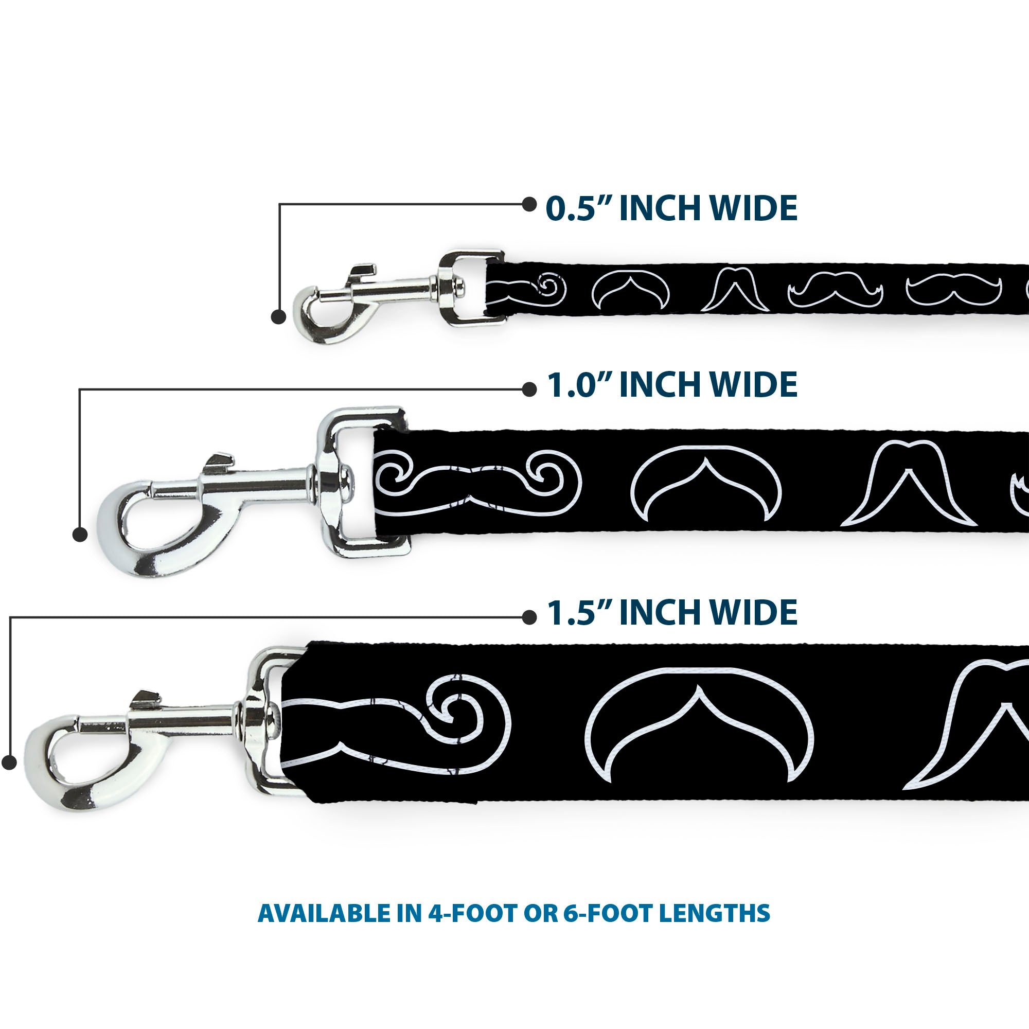 Dog Leash - Mustache Outlines Black/White Dog Leashes Buckle-Down