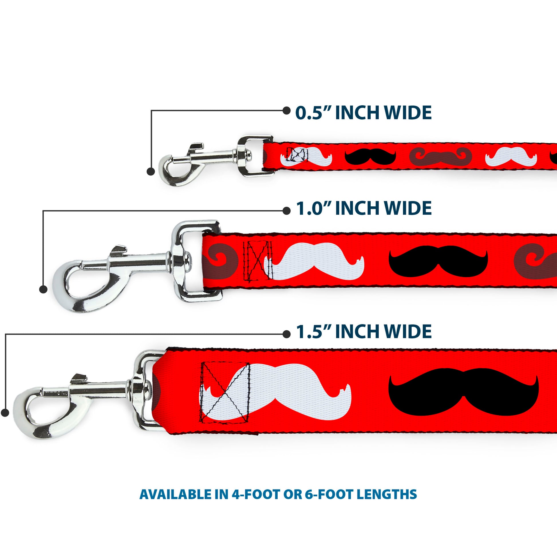 Dog Leash - Mustaches Red/Brown/White/Black Dog Leashes Buckle-Down