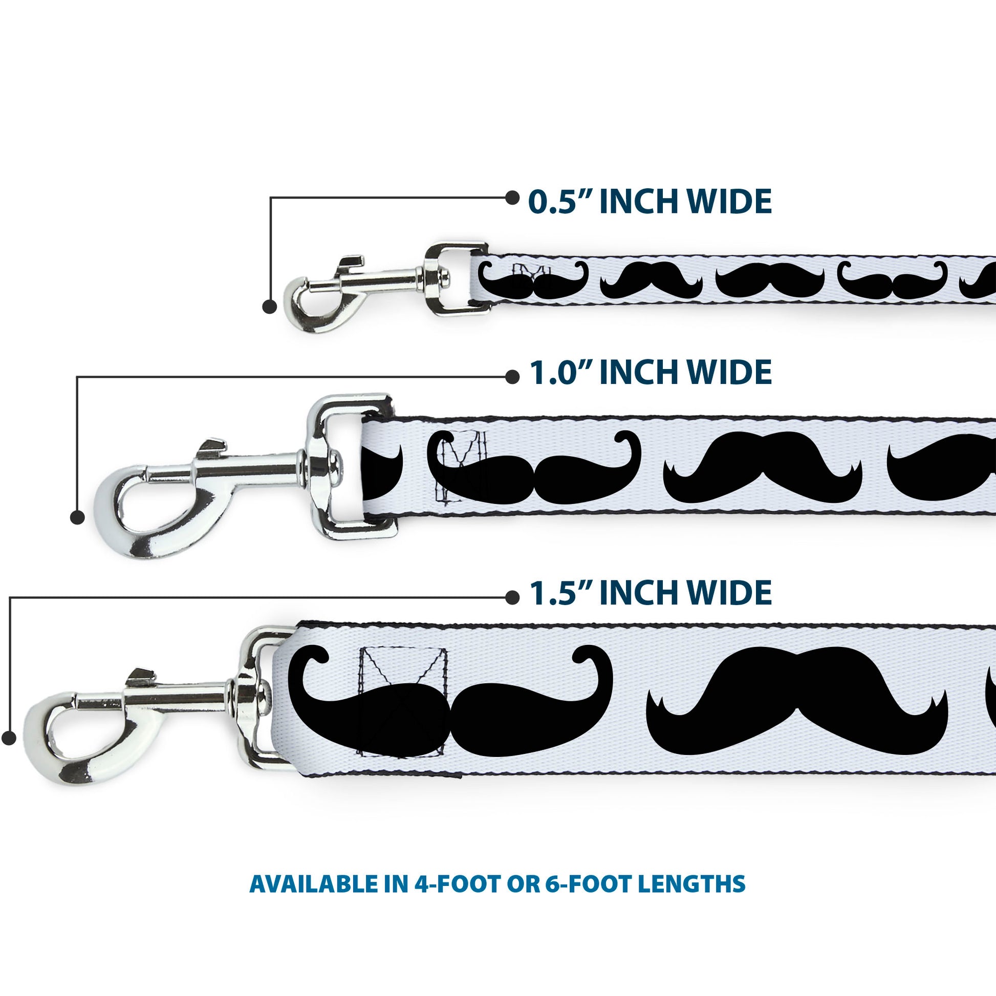 Dog Leash - Multi Mustaches Sketch White/Black Dog Leashes Buckle-Down
