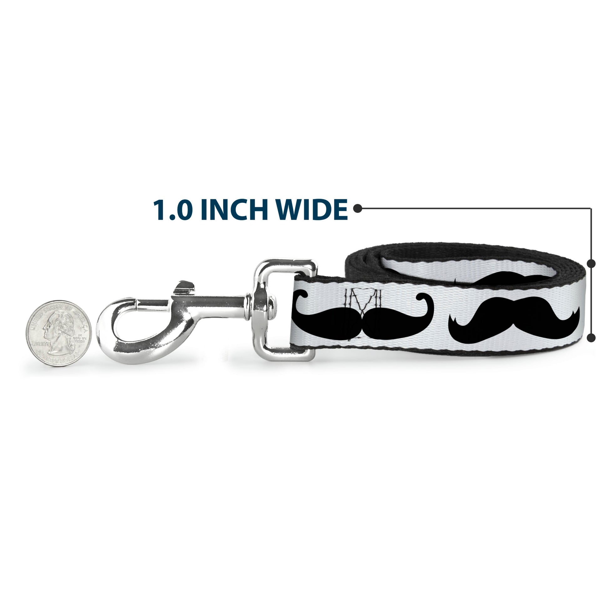 Dog Leash - Multi Mustaches Sketch White/Black Dog Leashes Buckle-Down