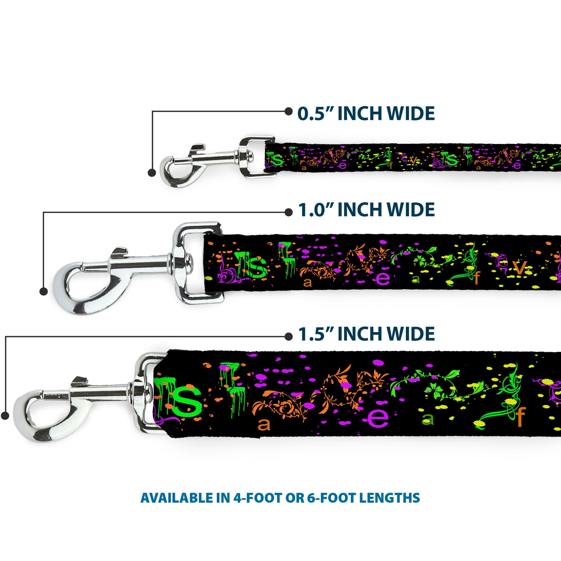 Dog Leash - Nautical Star Splatter Black/Neon Dog Leashes Buckle-Down