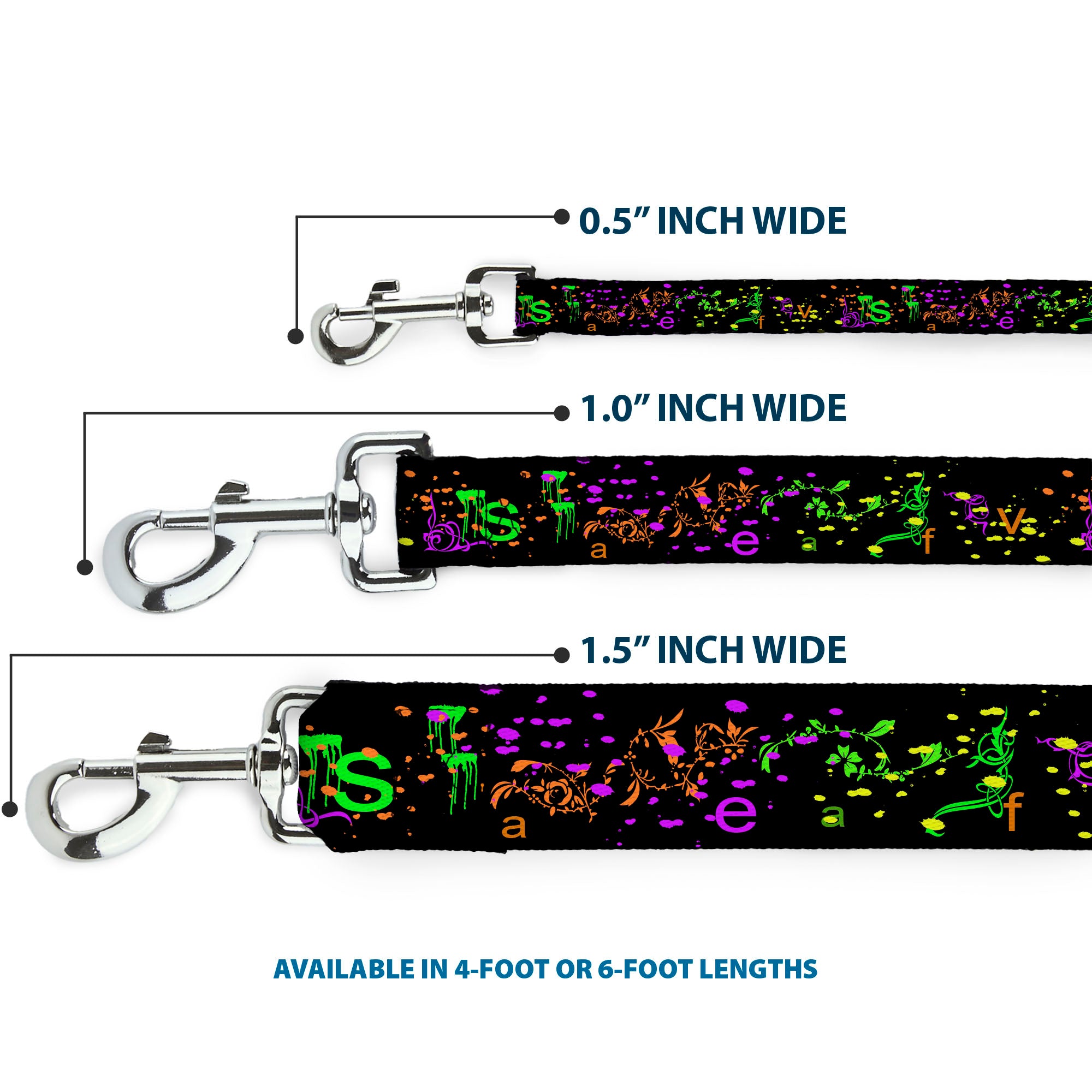 Dog Leash - Nautical Star Splatter Black/Neon Dog Leashes Buckle-Down