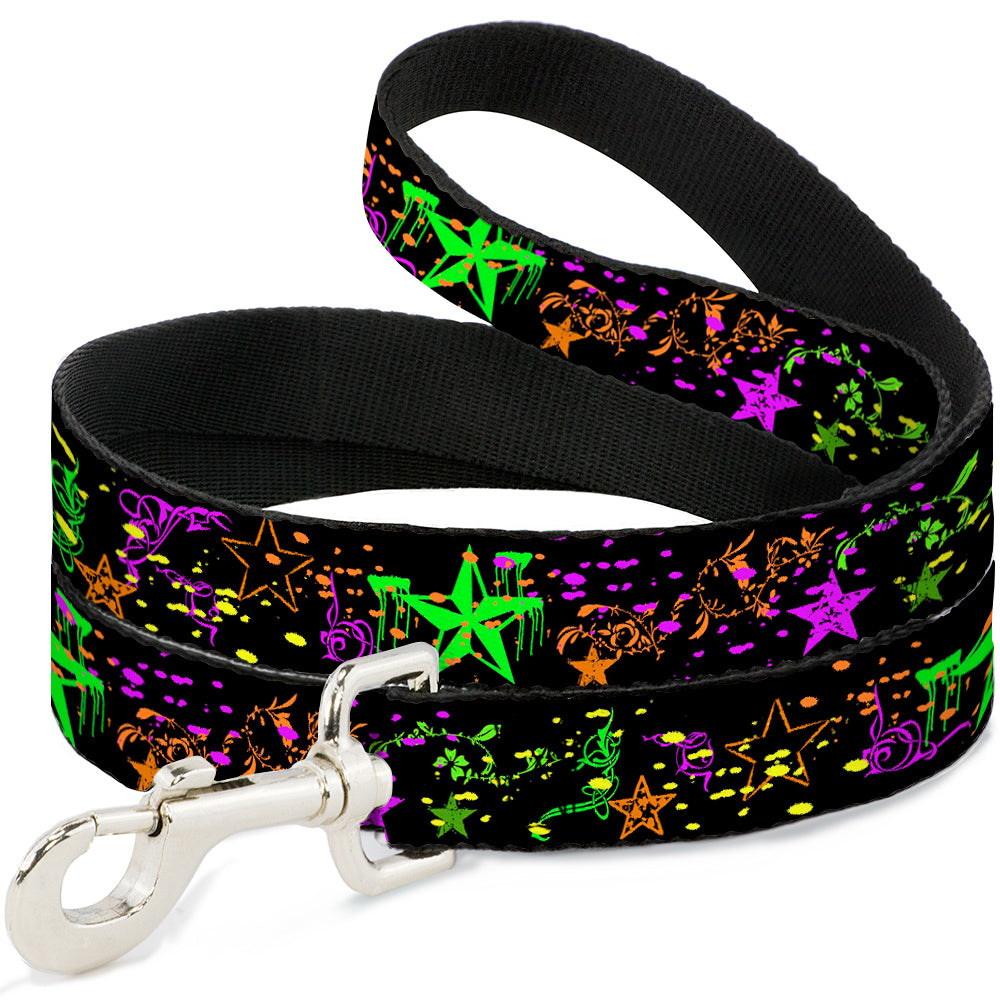 Dog Leash - Nautical Star Splatter Black/Neon Dog Leashes Buckle-Down