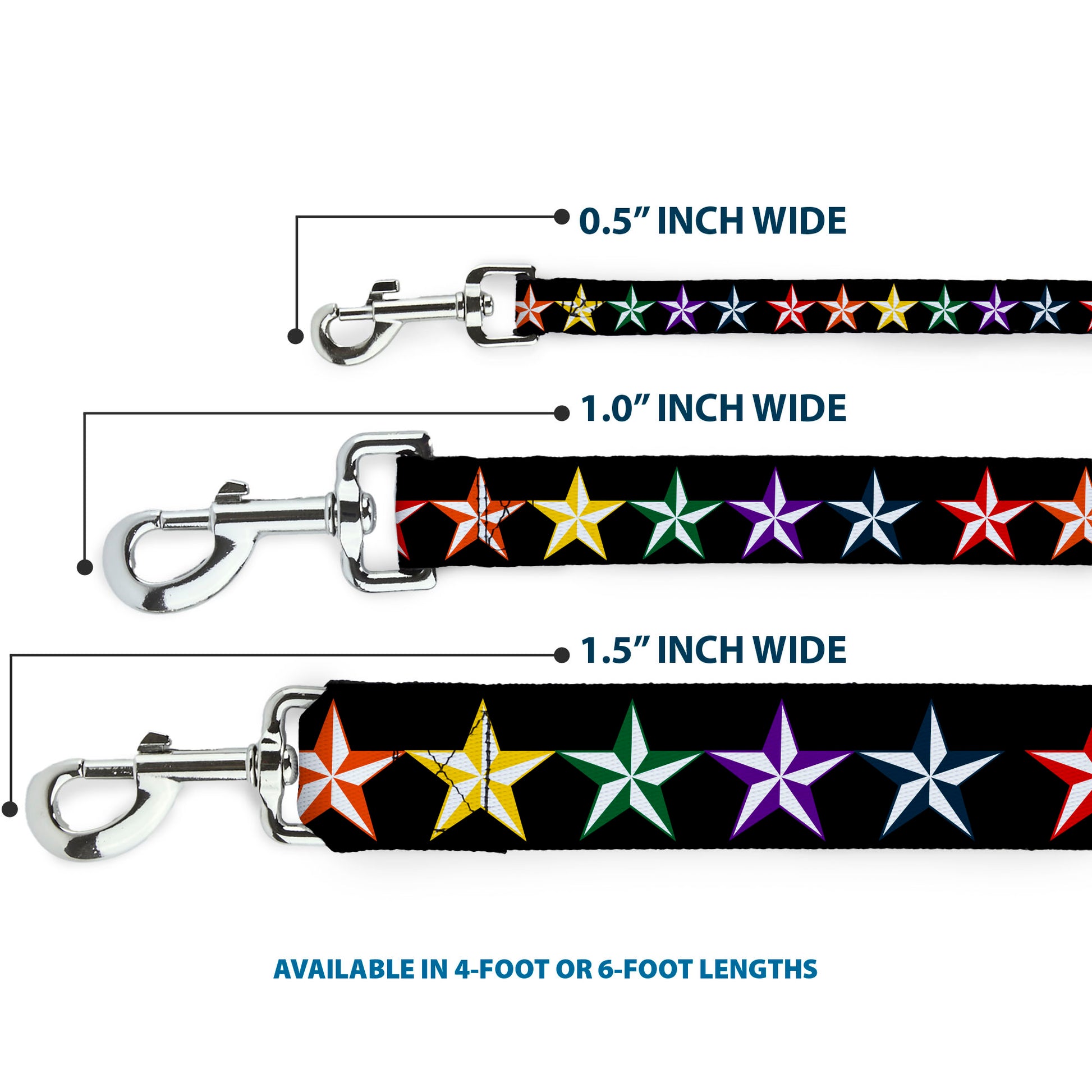 Dog Leash - Nautical Star Black/Multi Color Dog Leashes Buckle-Down