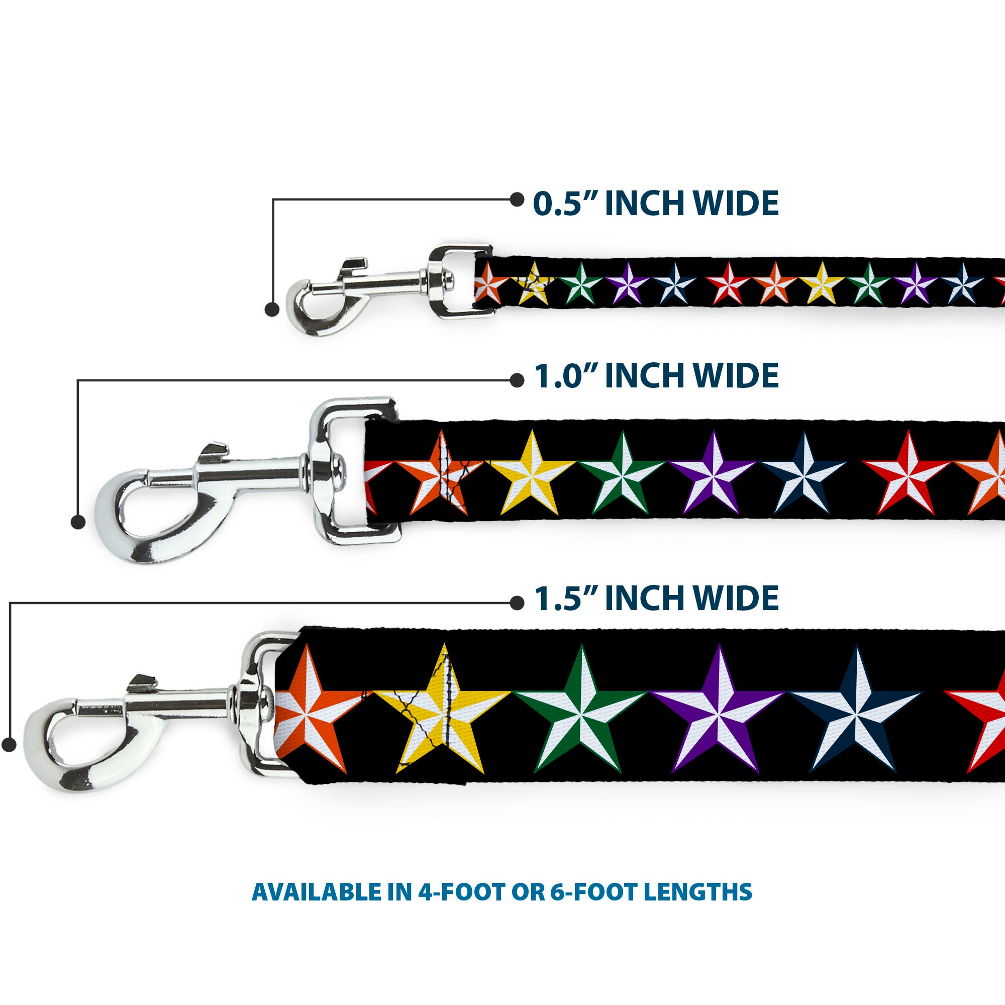 Dog Leash - Nautical Star Black/Multi Color Dog Leashes Buckle-Down