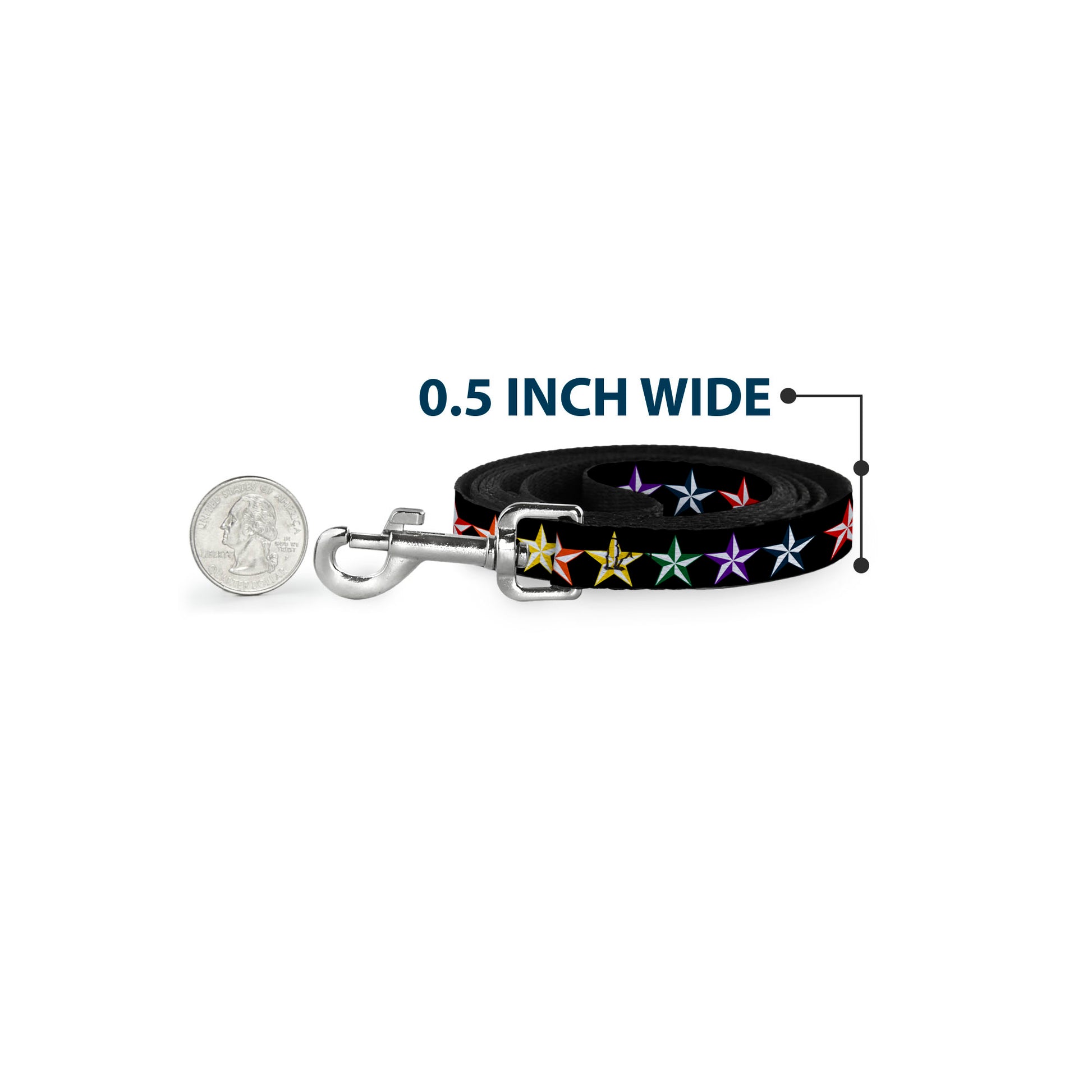 Dog Leash - Nautical Star Black/Multi Color Dog Leashes Buckle-Down
