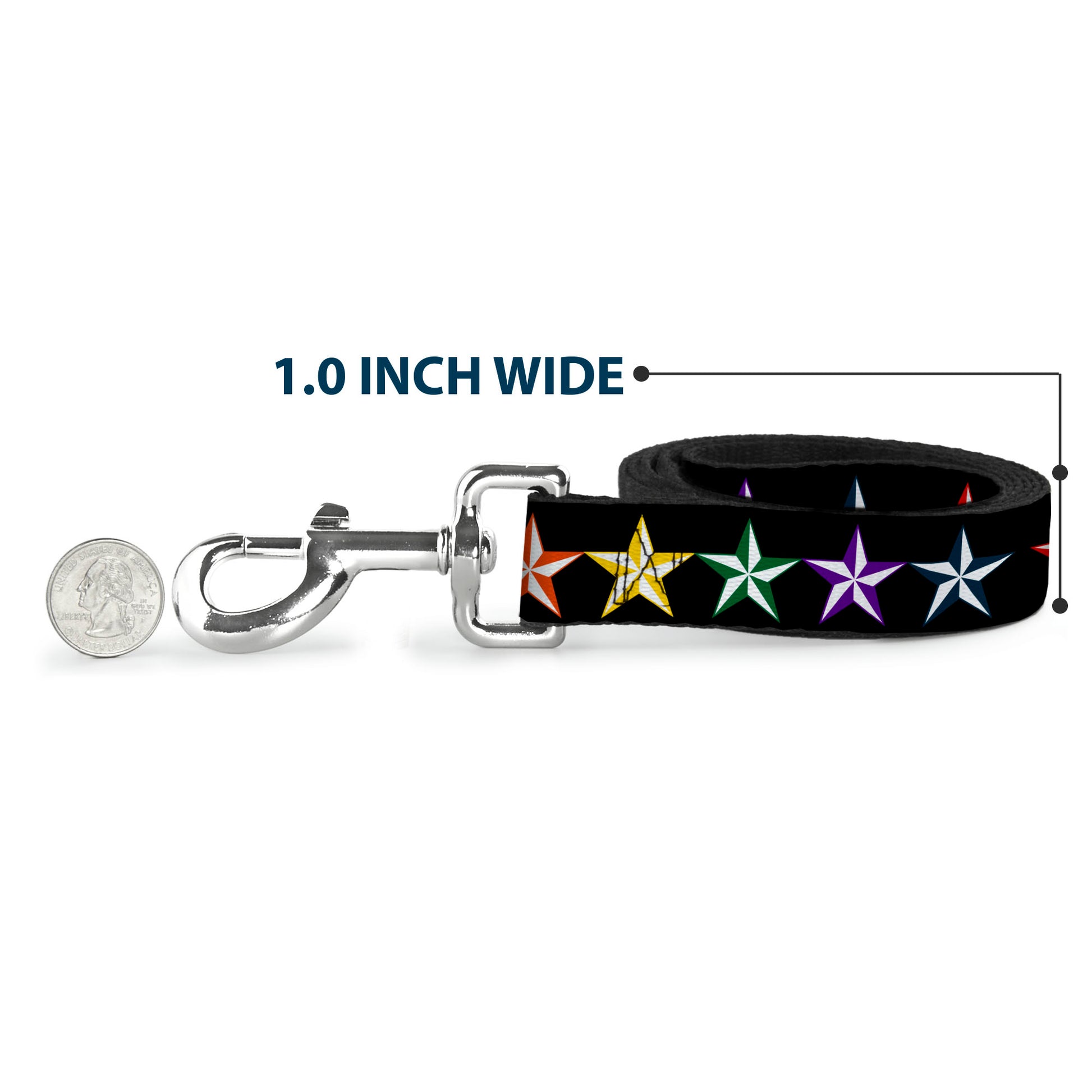 Dog Leash - Nautical Star Black/Multi Color Dog Leashes Buckle-Down