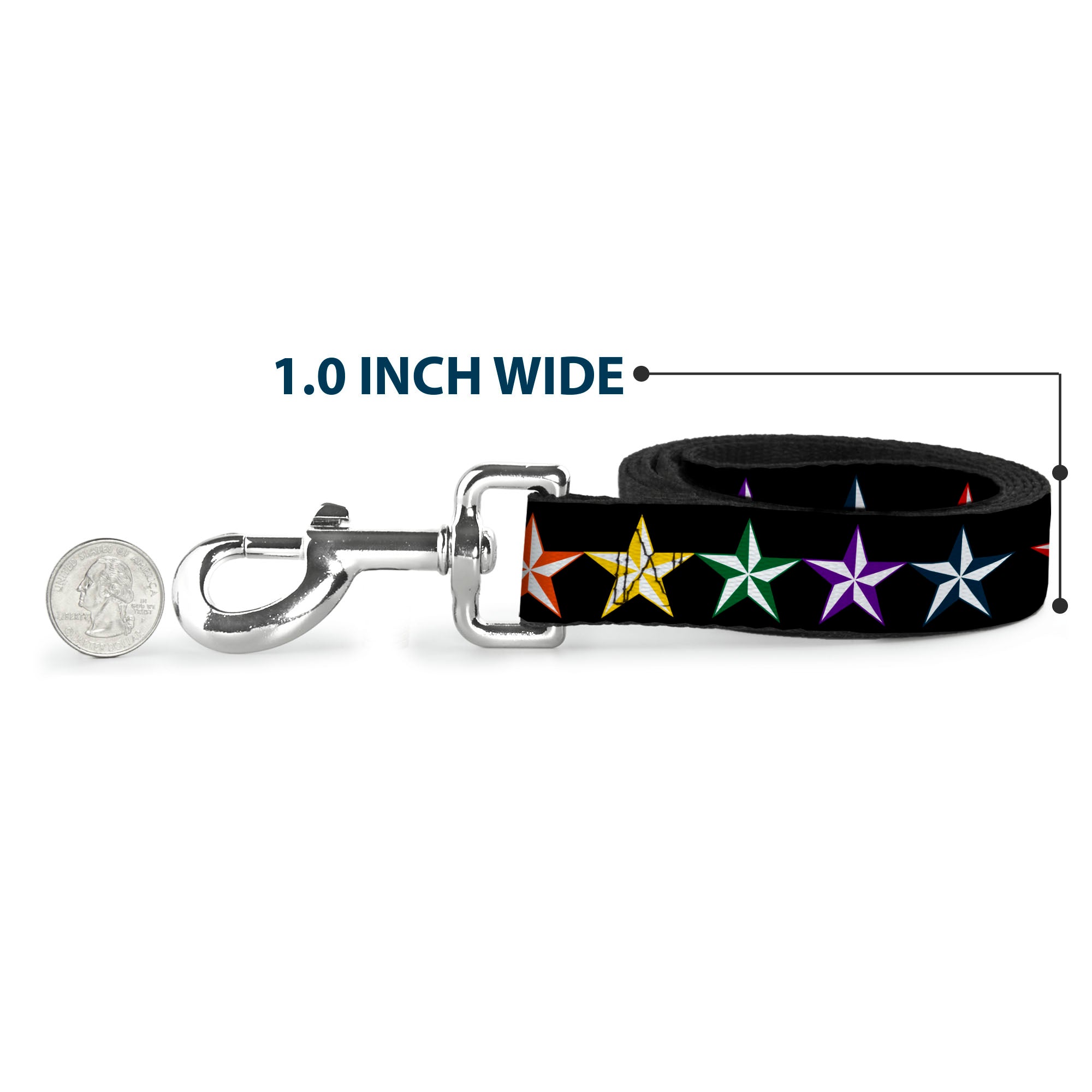 Dog Leash - Nautical Star Black/Multi Color Dog Leashes Buckle-Down