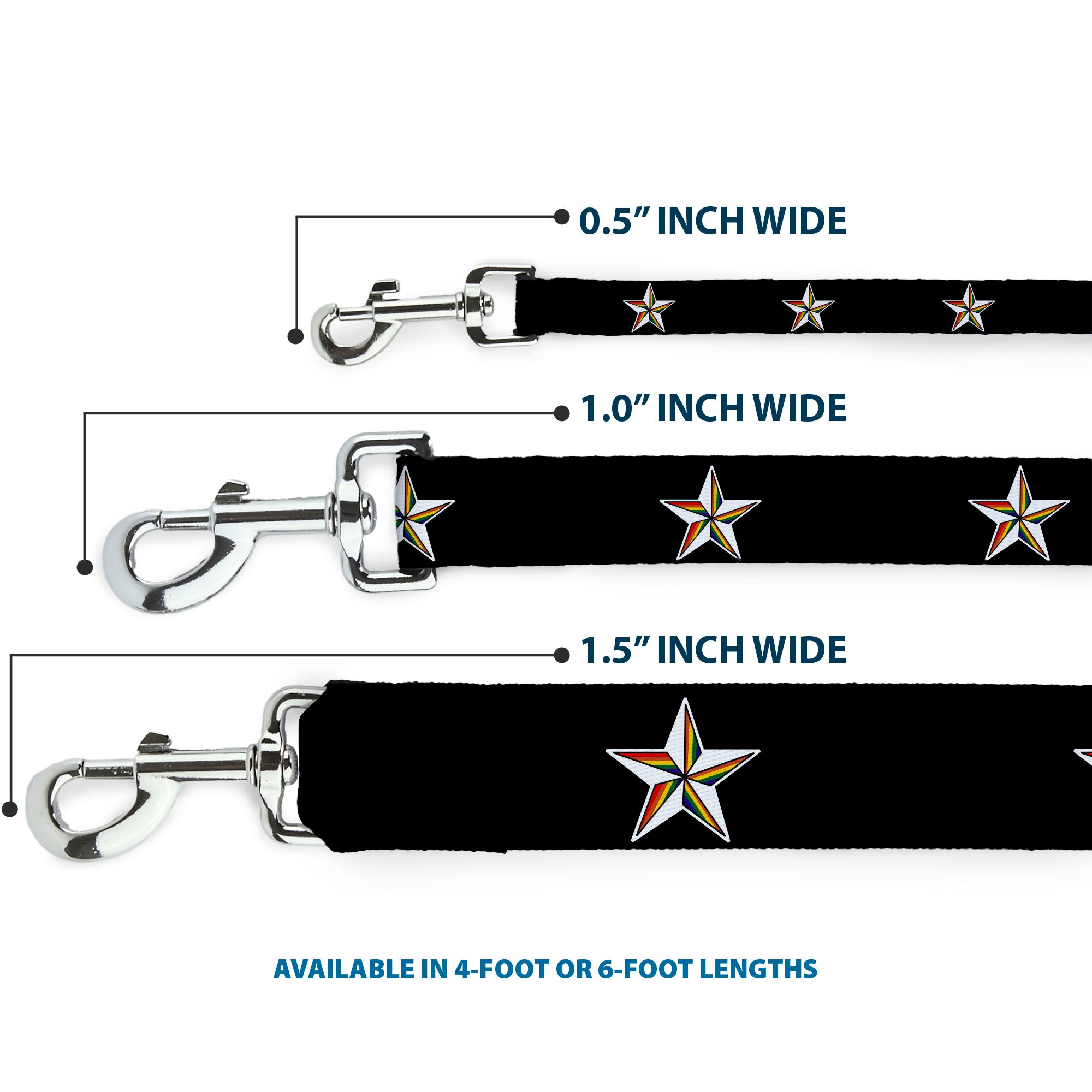 Dog Leash - Nautical Star Black/White/Rainbow Dog Leashes Buckle-Down