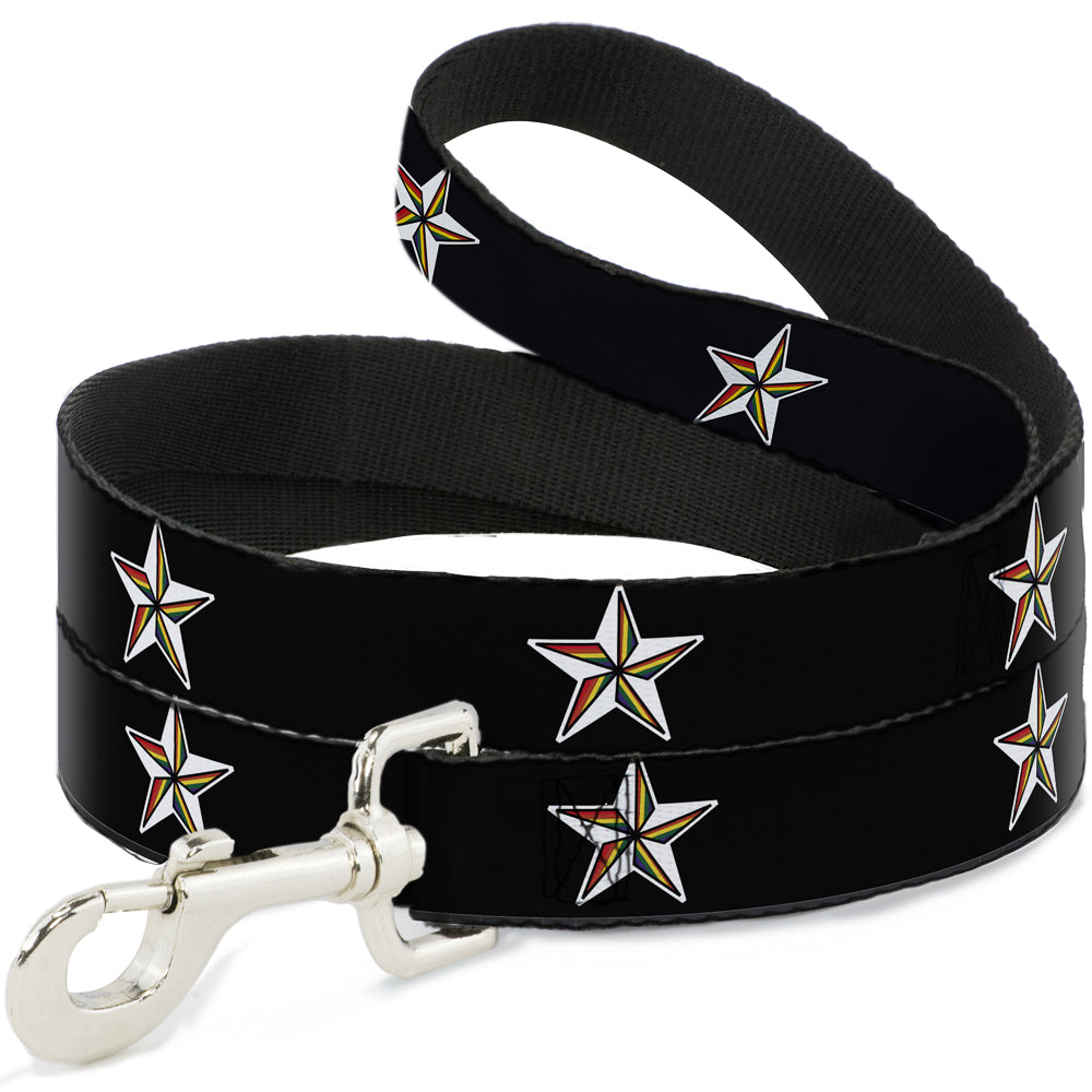 Dog Leash - Nautical Star Black/White/Rainbow Dog Leashes Buckle-Down