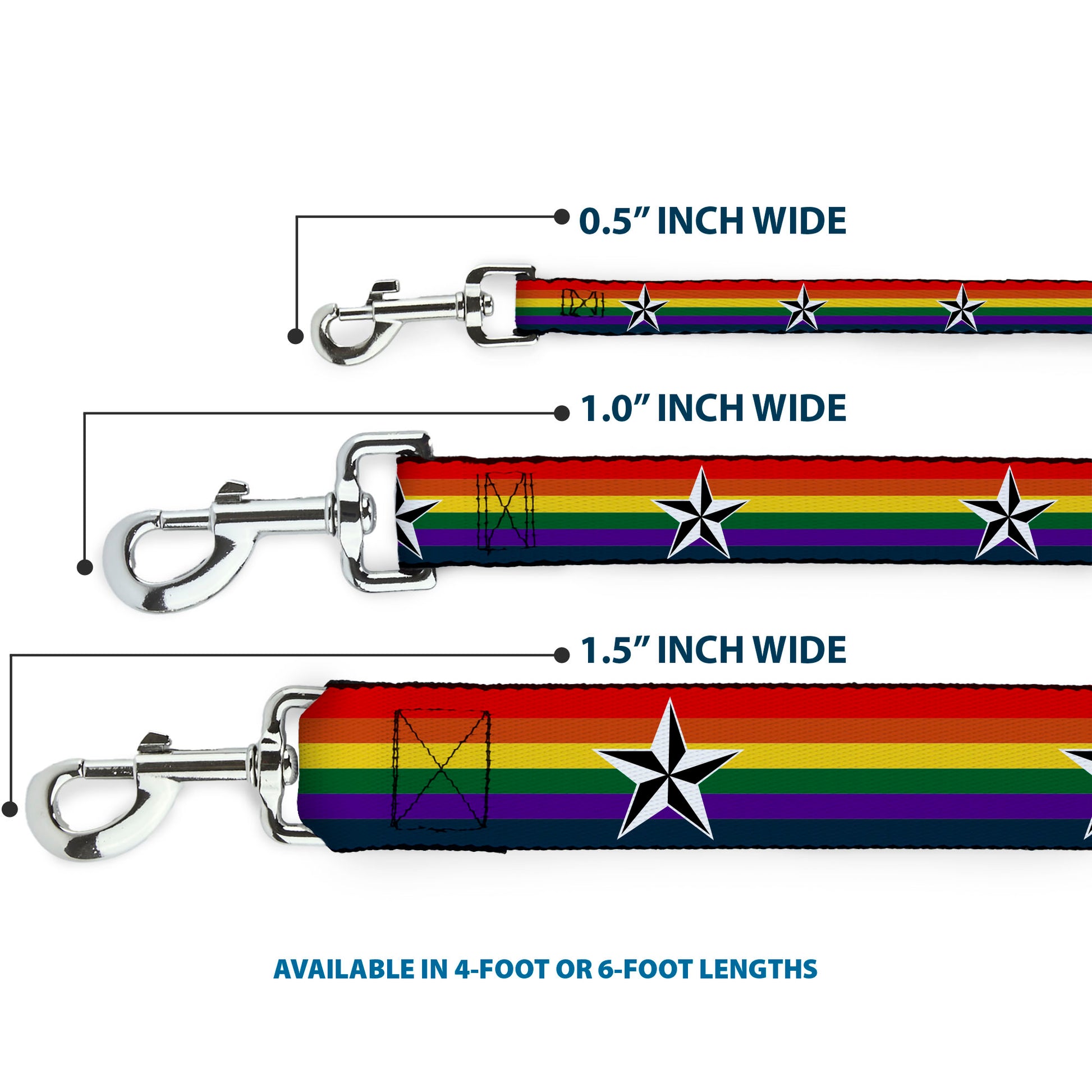 Dog Leash - Nautical Star Rainbow/White/Black Dog Leashes Buckle-Down