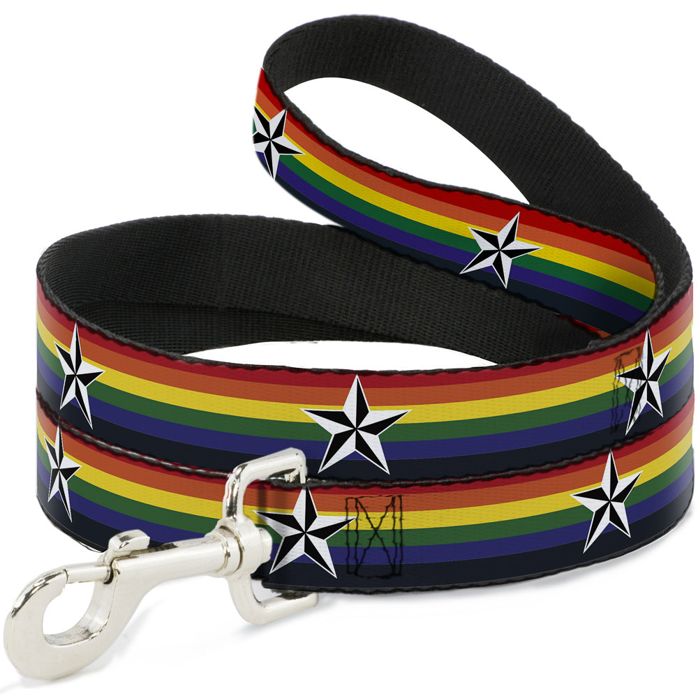 Dog Leash - Nautical Star Rainbow/White/Black Dog Leashes Buckle-Down