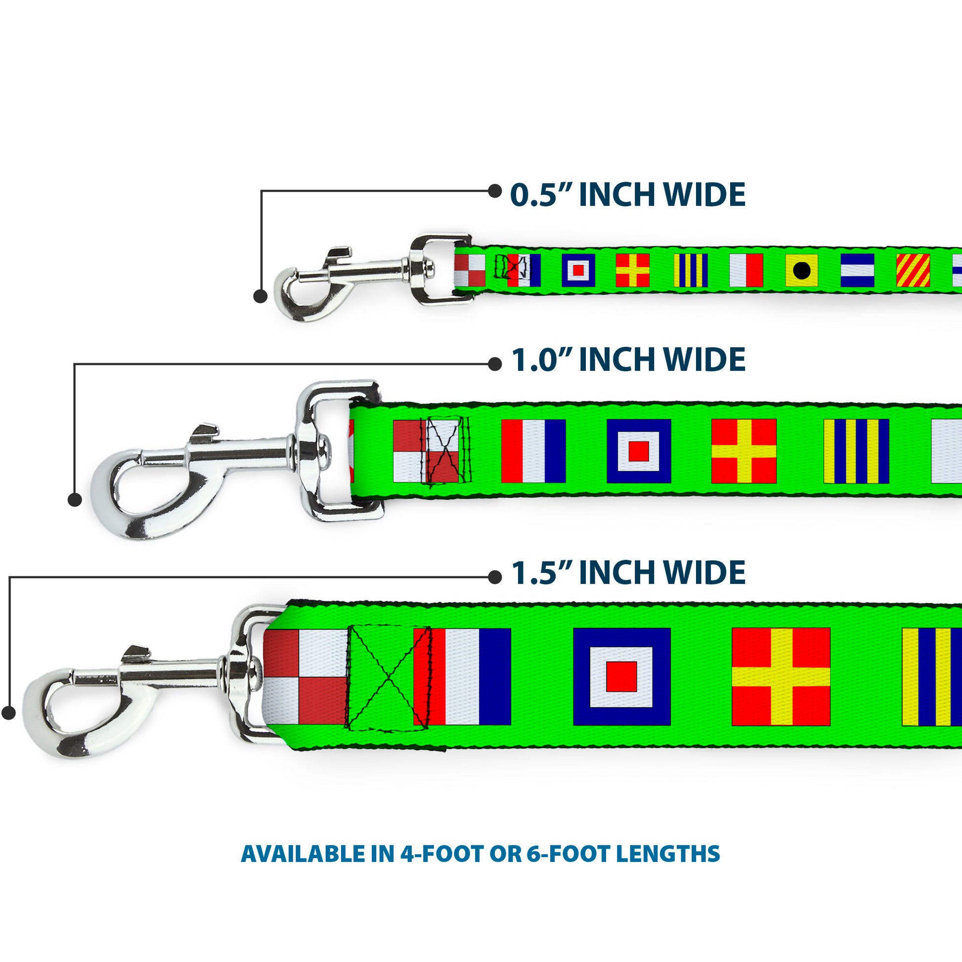 Dog Leash - Nautical Flags Green/Multi Color Dog Leashes Buckle-Down