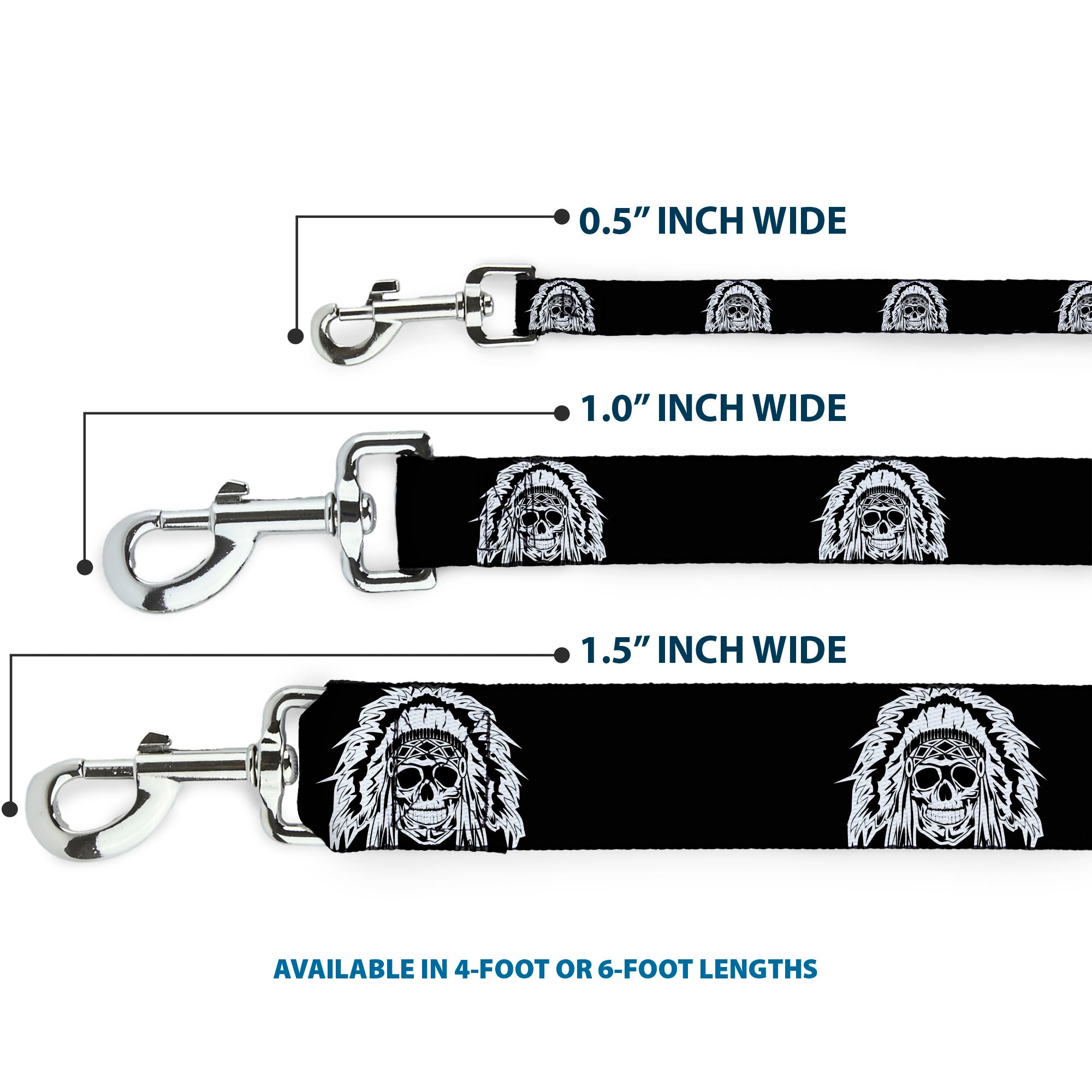 Dog Leash - Native American Skull Black/White Dog Leashes Buckle-Down