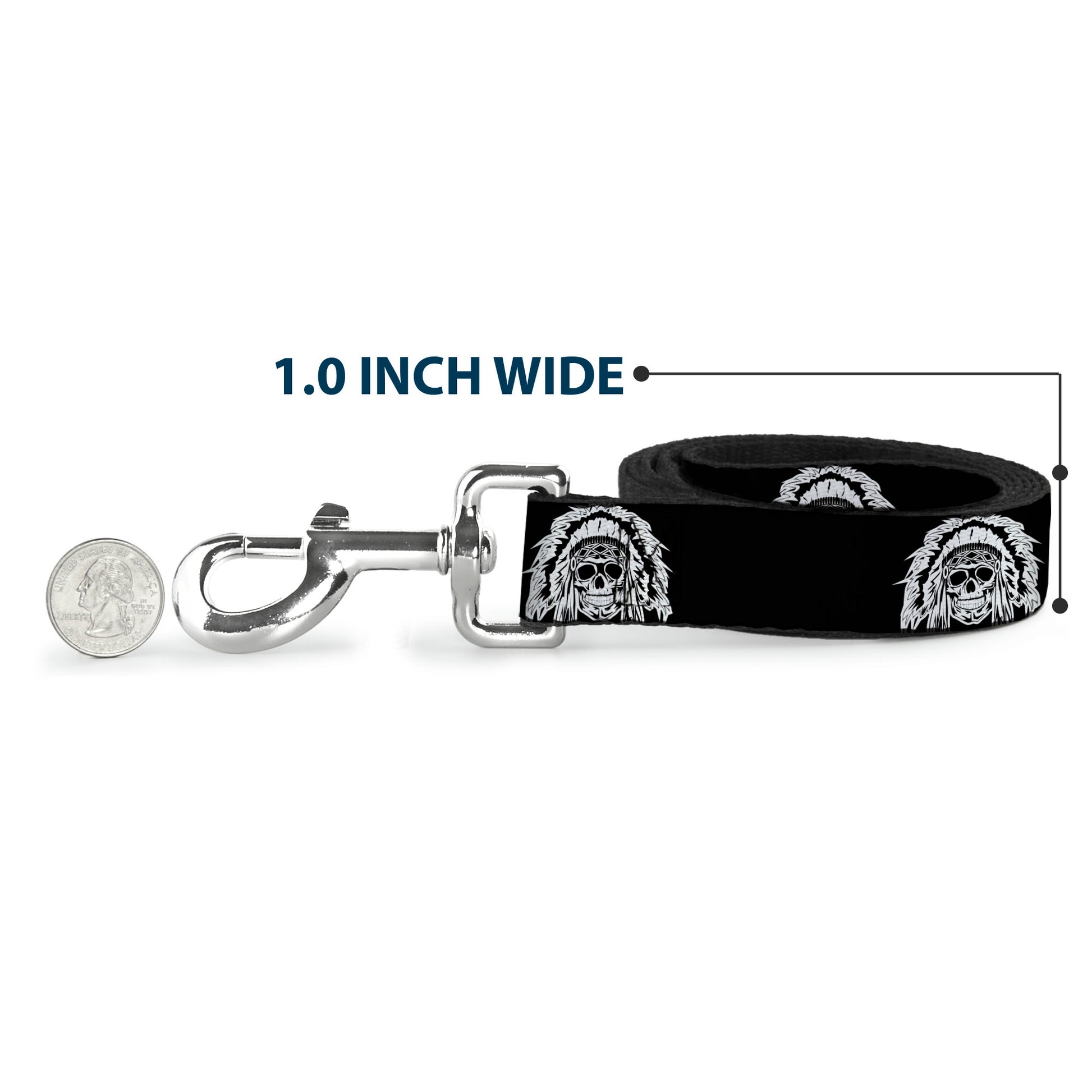 Dog Leash - Native American Skull Black/White Dog Leashes Buckle-Down