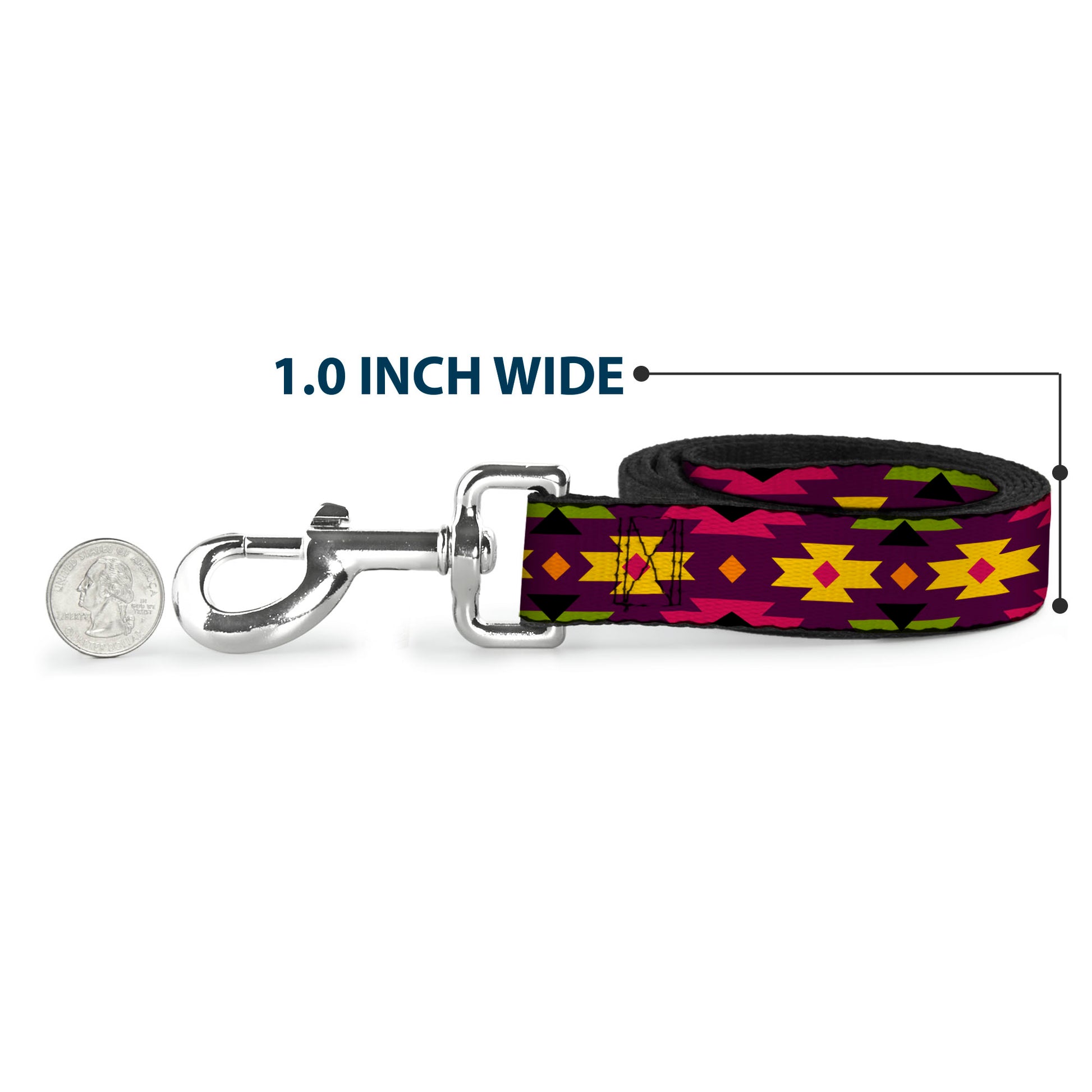 Dog Leash - Navajo Orange/Purple/Yellow/Pink/Green/Black Dog Leashes Buckle-Down