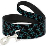 Dog Leash - Nautical Stars Scattered Black/Turquoise Dog Leashes Buckle-Down