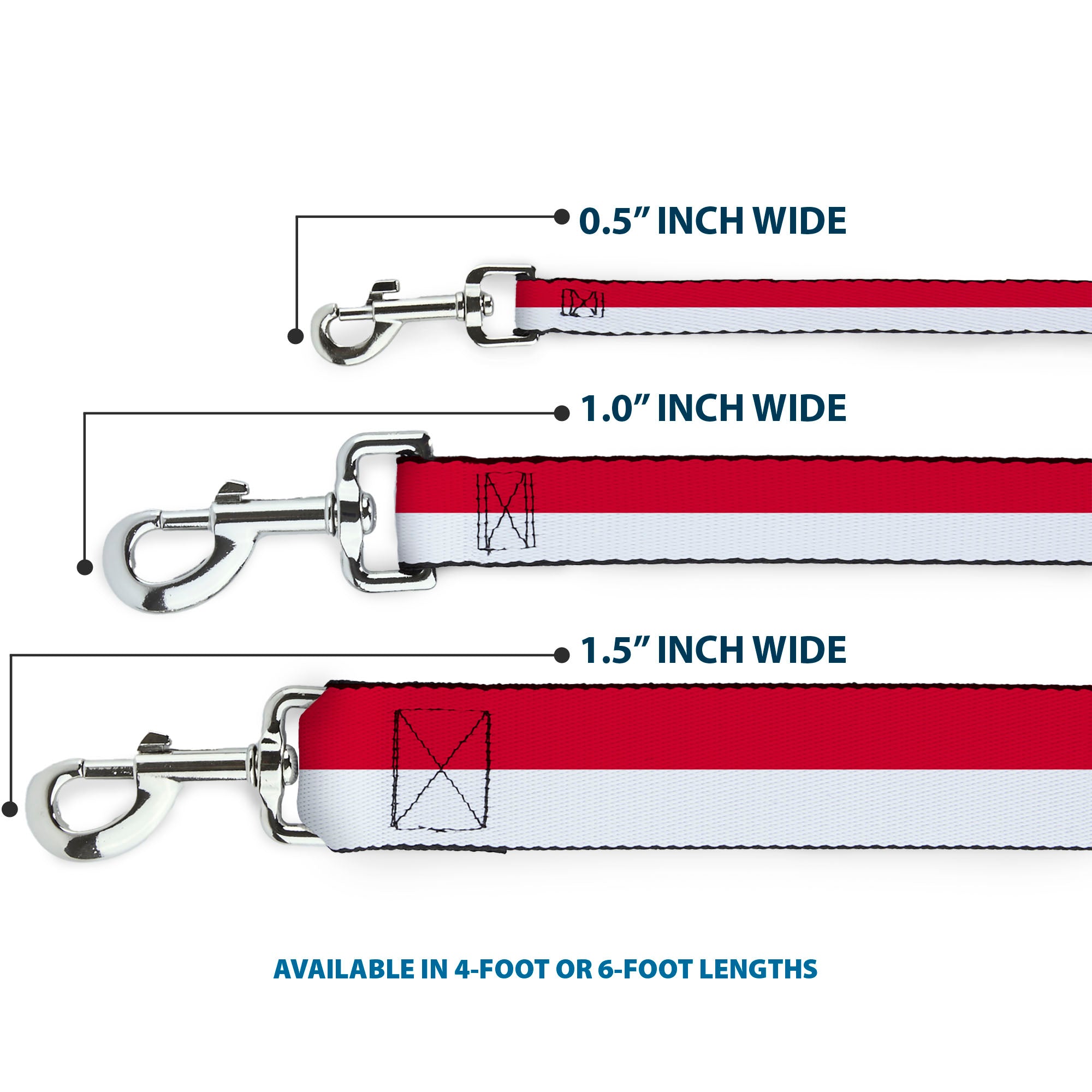 Dog Leash - North Carolina Flag Stripe Red/White Dog Leashes Buckle-Down