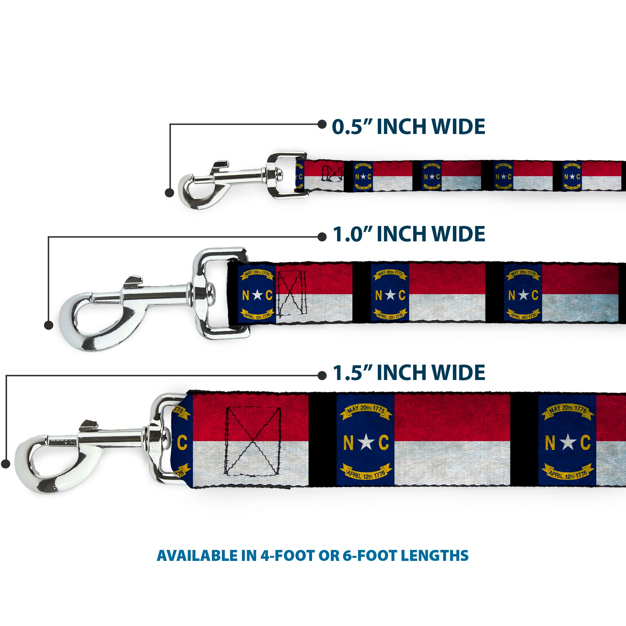 Dog Leash - North Carolina Flag Distressed/Black Dog Leashes Buckle-Down