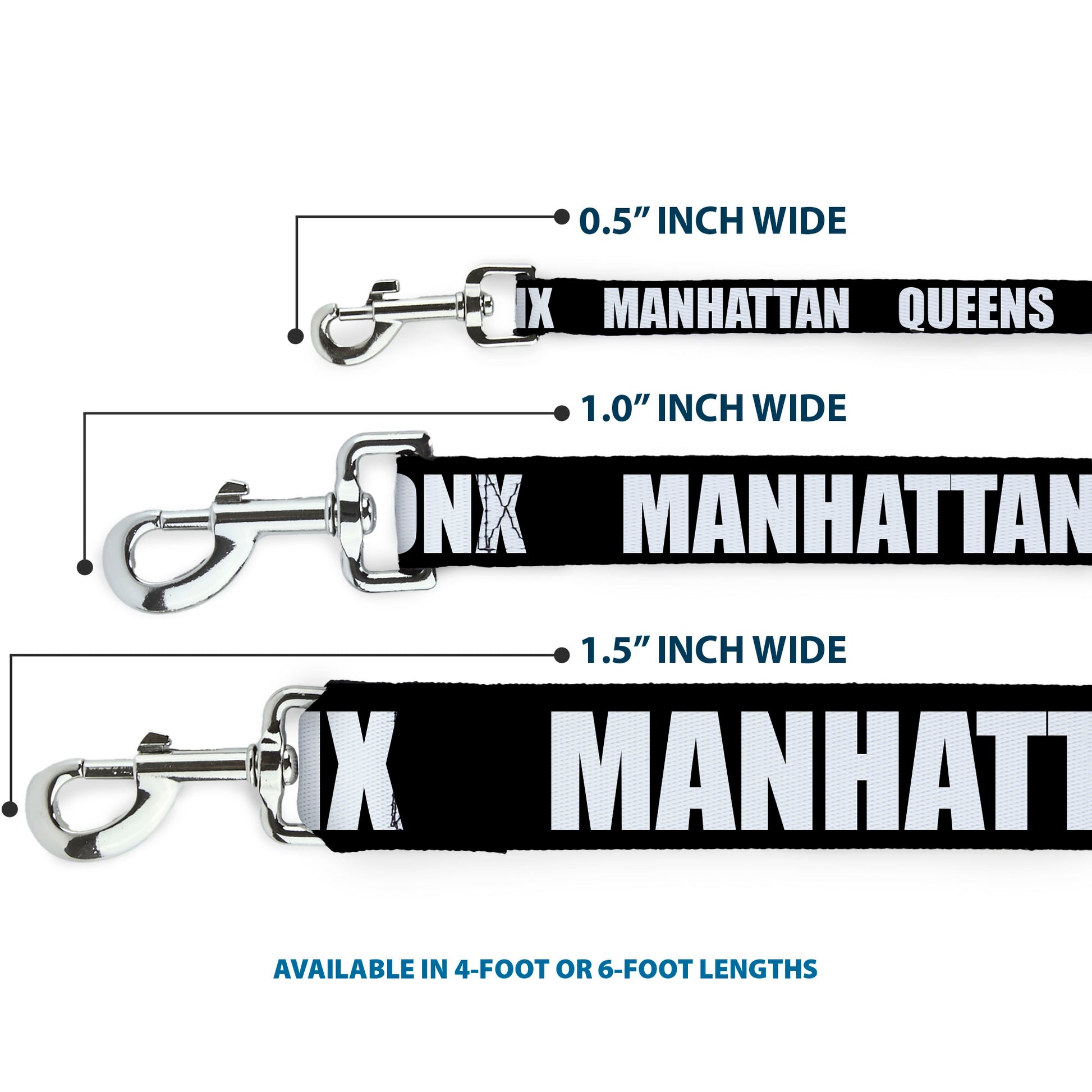 Dog Leash - New York's Five Burroughs Bold Black/White Dog Leashes Buckle-Down