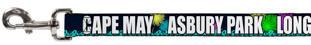 Dog Leash - New Jersey Shore Towns Black/Multi Color/White Dog Leashes Buckle-Down