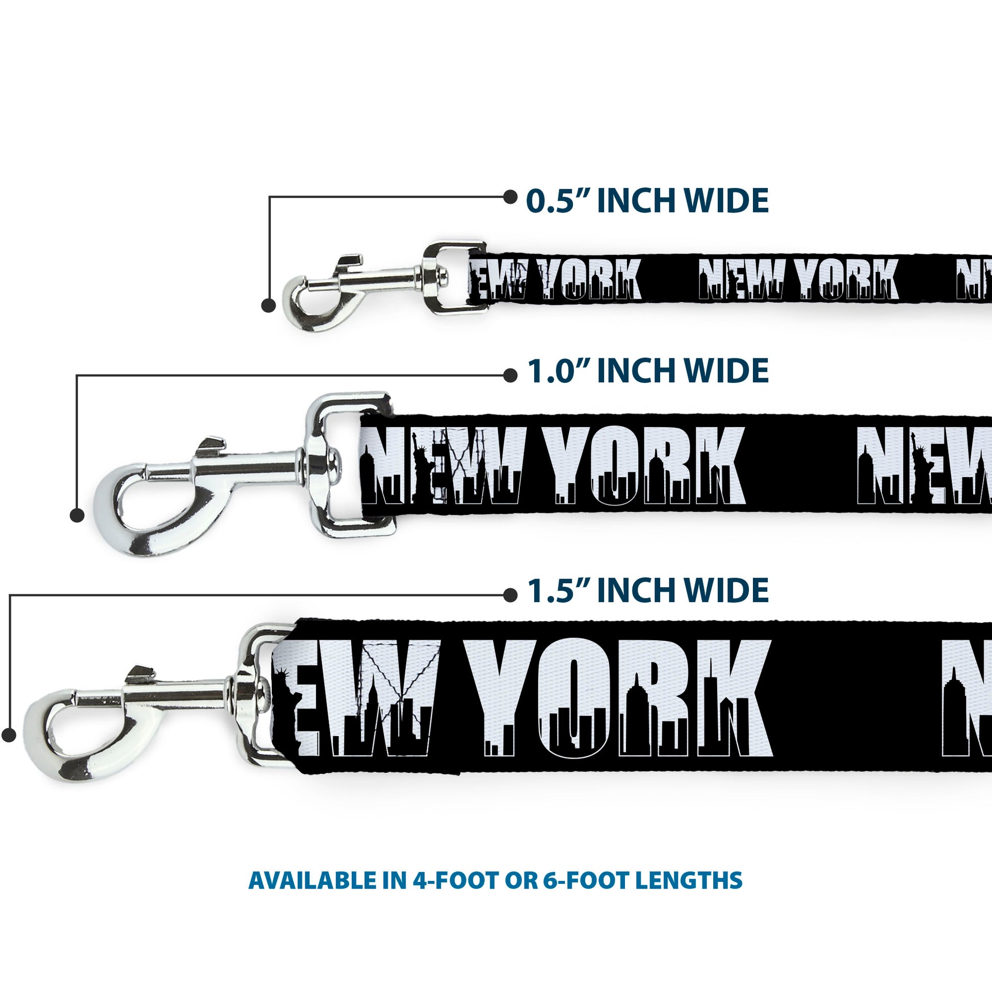 Dog Leash - NEW YORK Bold/Skyline Silhouette Black/White/Black Dog Leashes Buckle-Down