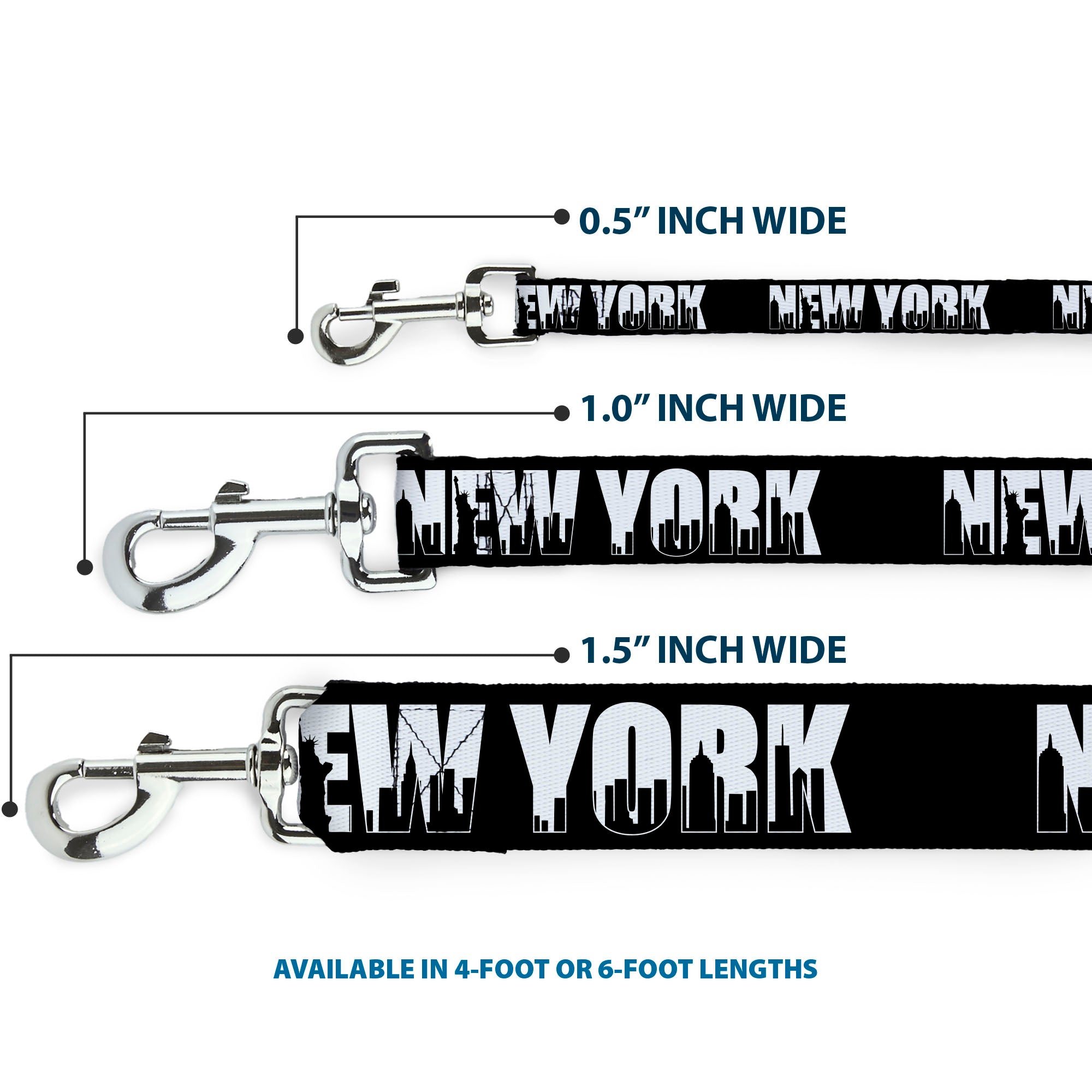 Dog Leash - NEW YORK Bold/Skyline Silhouette Black/White/Black Dog Leashes Buckle-Down