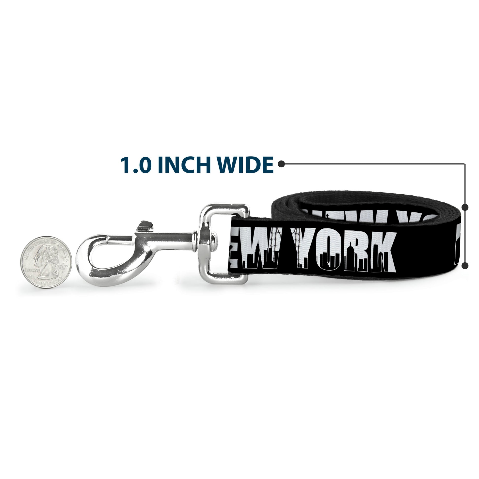 Dog Leash - NEW YORK Bold/Skyline Silhouette Black/White/Black Dog Leashes Buckle-Down