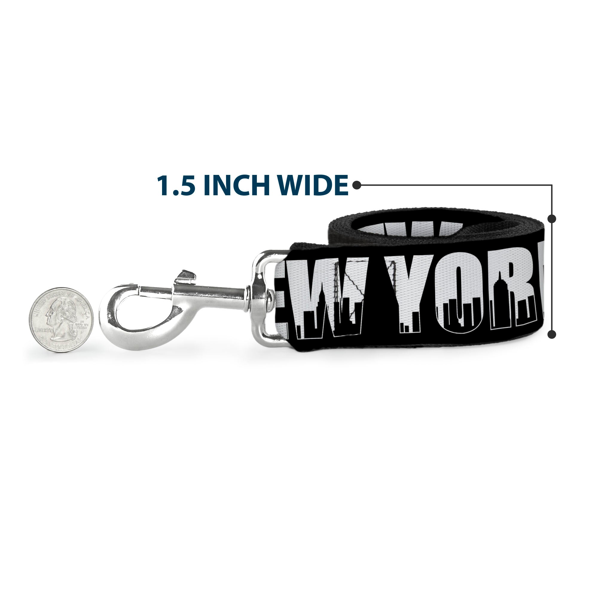 Dog Leash - NEW YORK Bold/Skyline Silhouette Black/White/Black Dog Leashes Buckle-Down