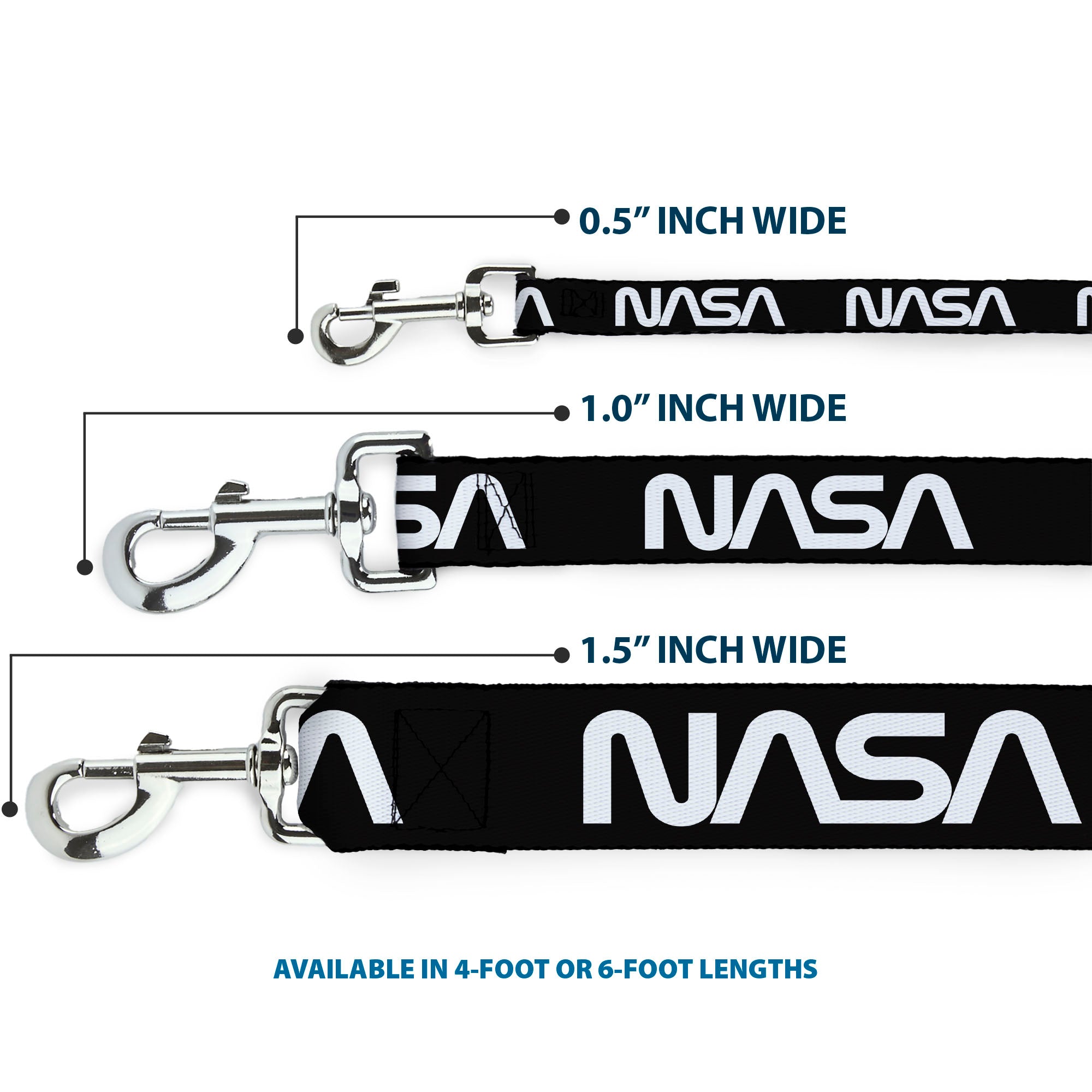 Dog Leash - NASA Text Black/White Dog Leashes Buckle-Down