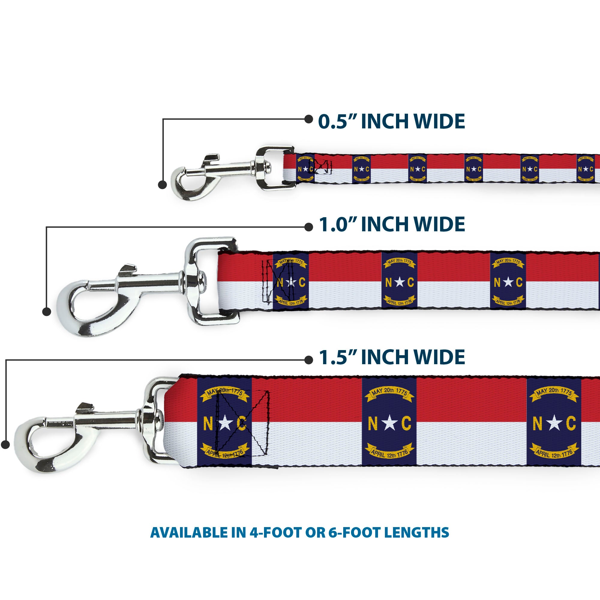 Dog Leash - North Carolina Flag Continuous Repeat Dog Leashes Buckle-Down