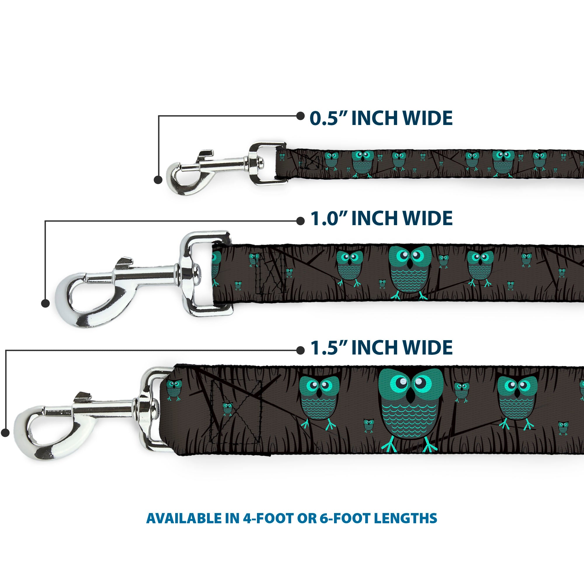 Dog Leash - Owls in Trees Turquoise Dog Leashes Buckle-Down