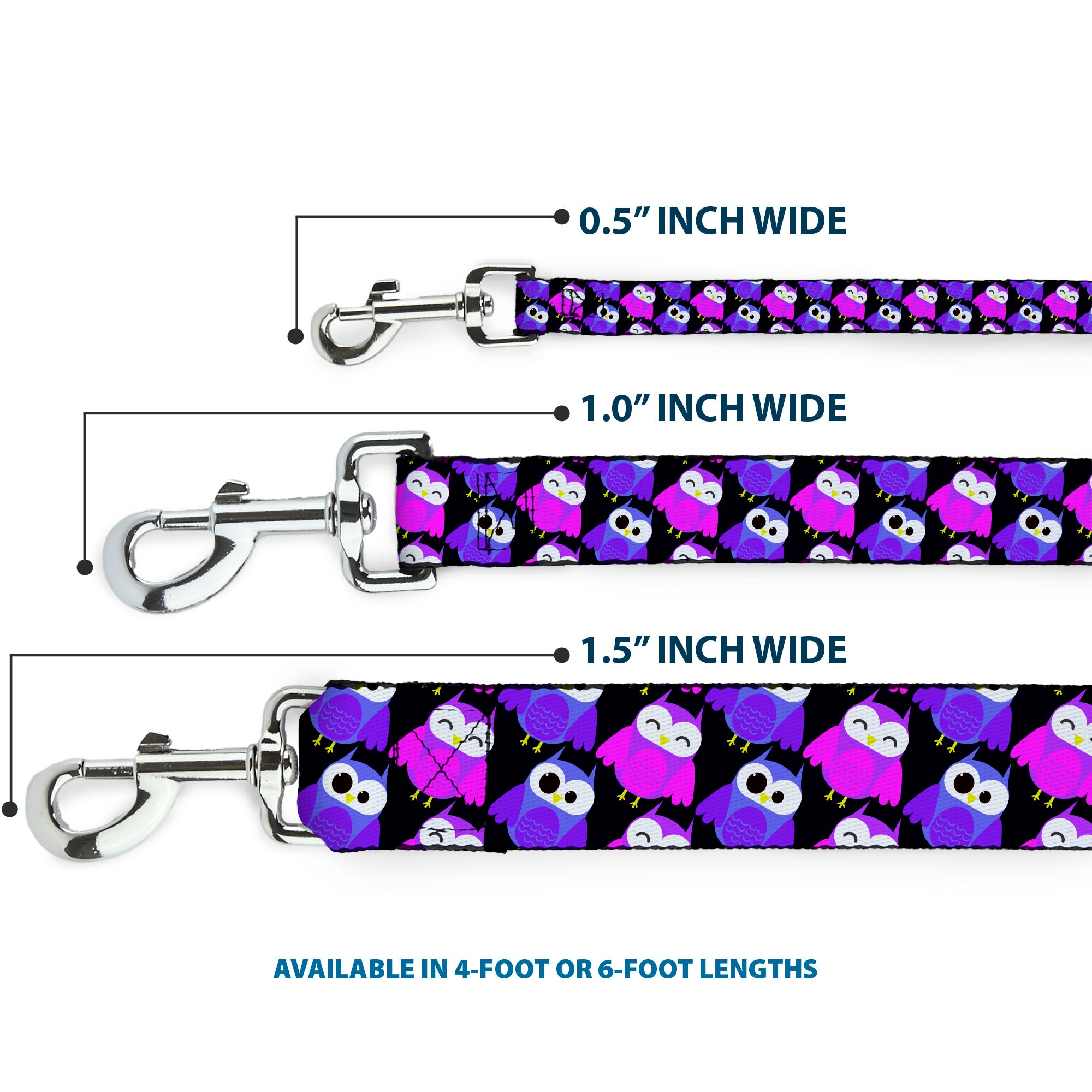 Dog Leash - Owl Eyes Black/Purples/Pinks Dog Leashes Buckle-Down