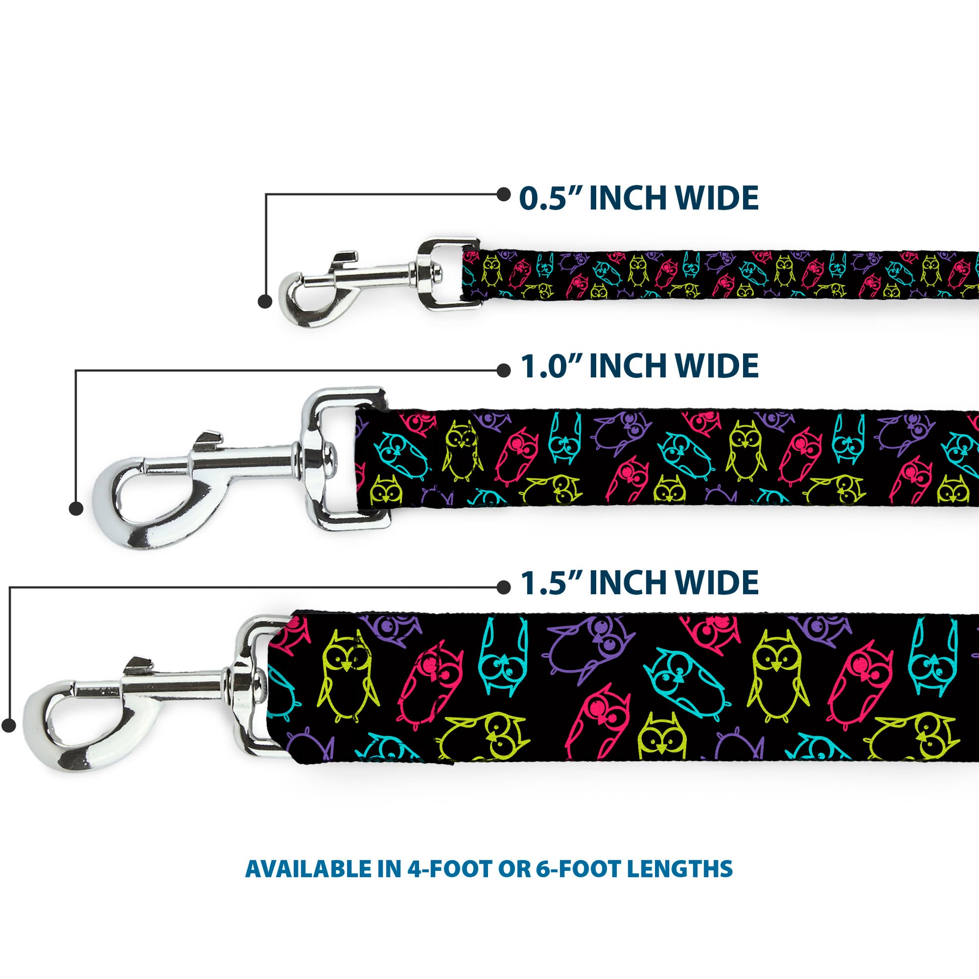 Dog Leash - Owl Sketch Black/Multi Color Dog Leashes Buckle-Down