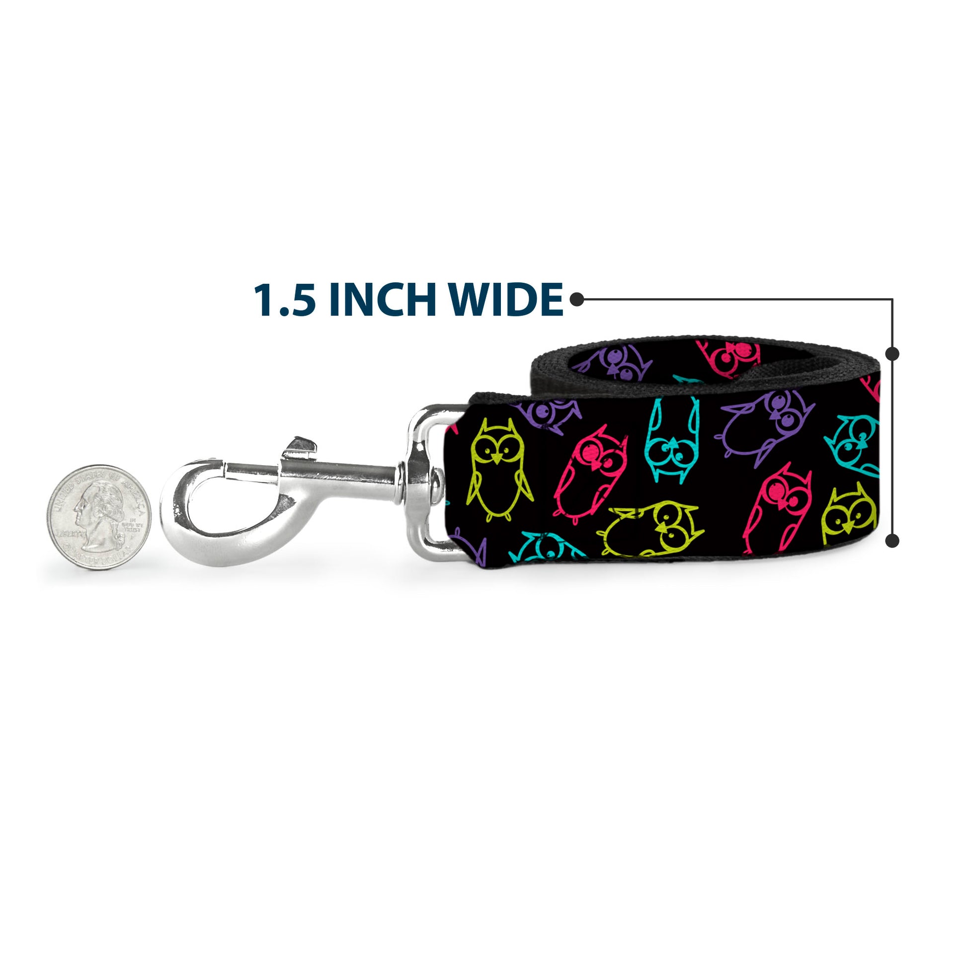 Dog Leash - Owl Sketch Black/Multi Color Dog Leashes Buckle-Down