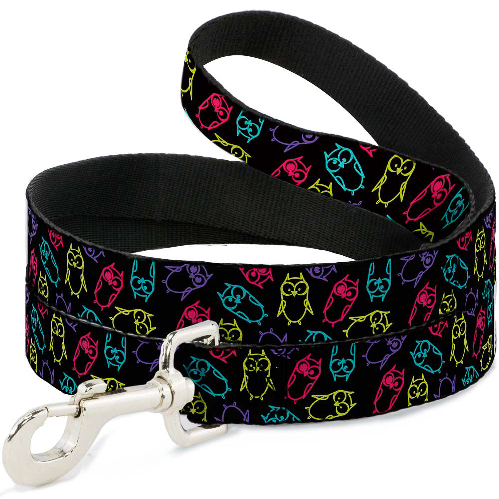 Dog Leash - Owl Sketch Black/Multi Color Dog Leashes Buckle-Down