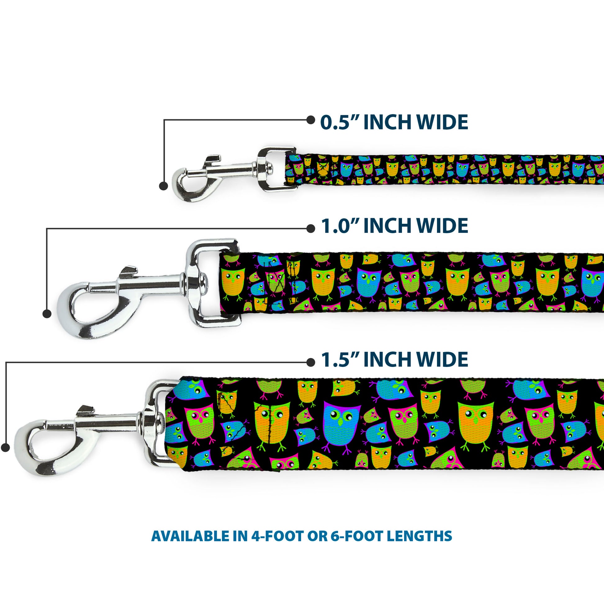 Dog Leash - Owls Black/Multi Neon Dog Leashes Buckle-Down