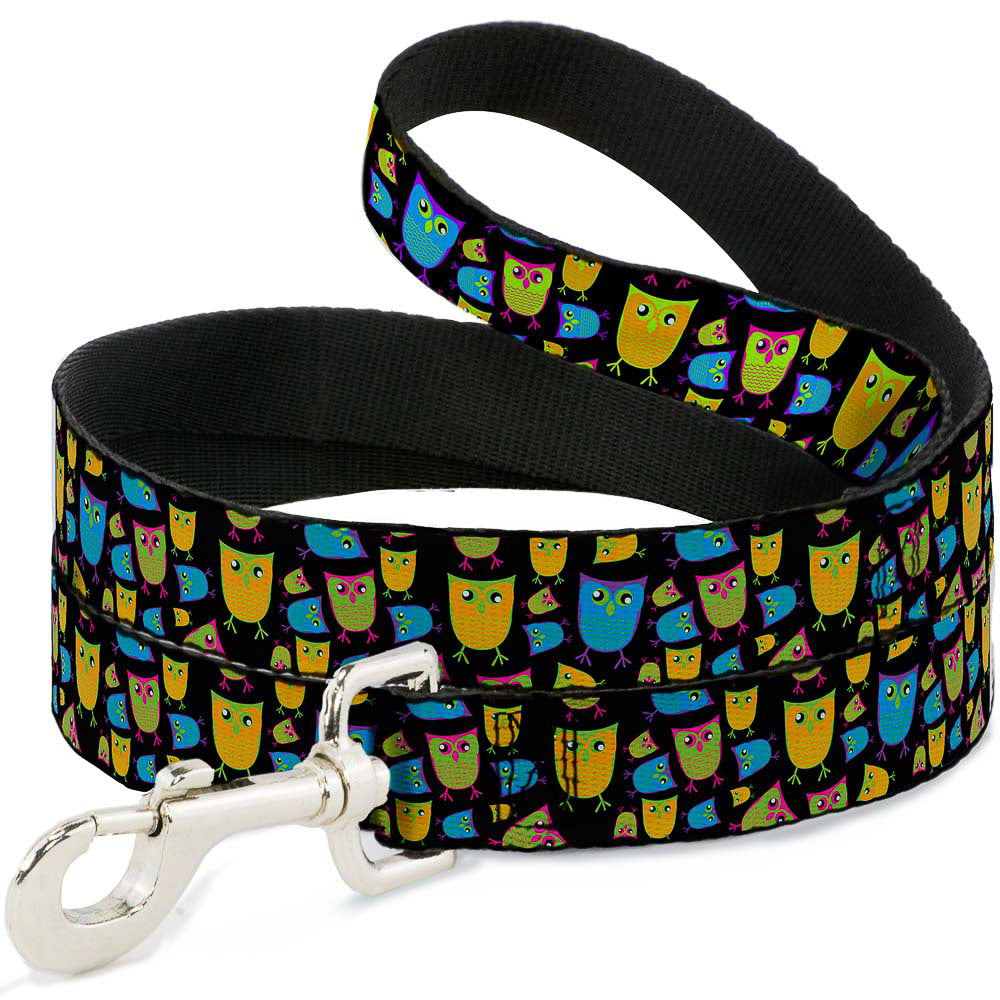 Dog Leash - Owls w/Outline Black/Multi Neon Dog Leashes Buckle-Down