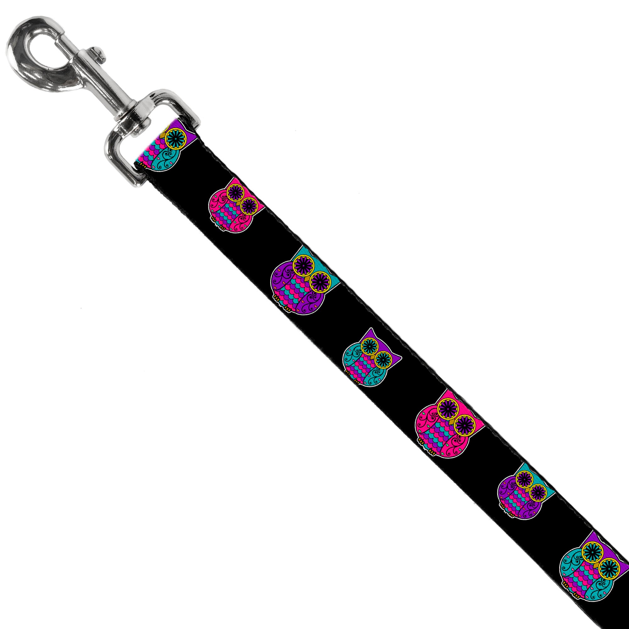 Dog Leash - Owls Black/Fuchsia/Purple/Turquoise Dog Leashes Buckle-Down