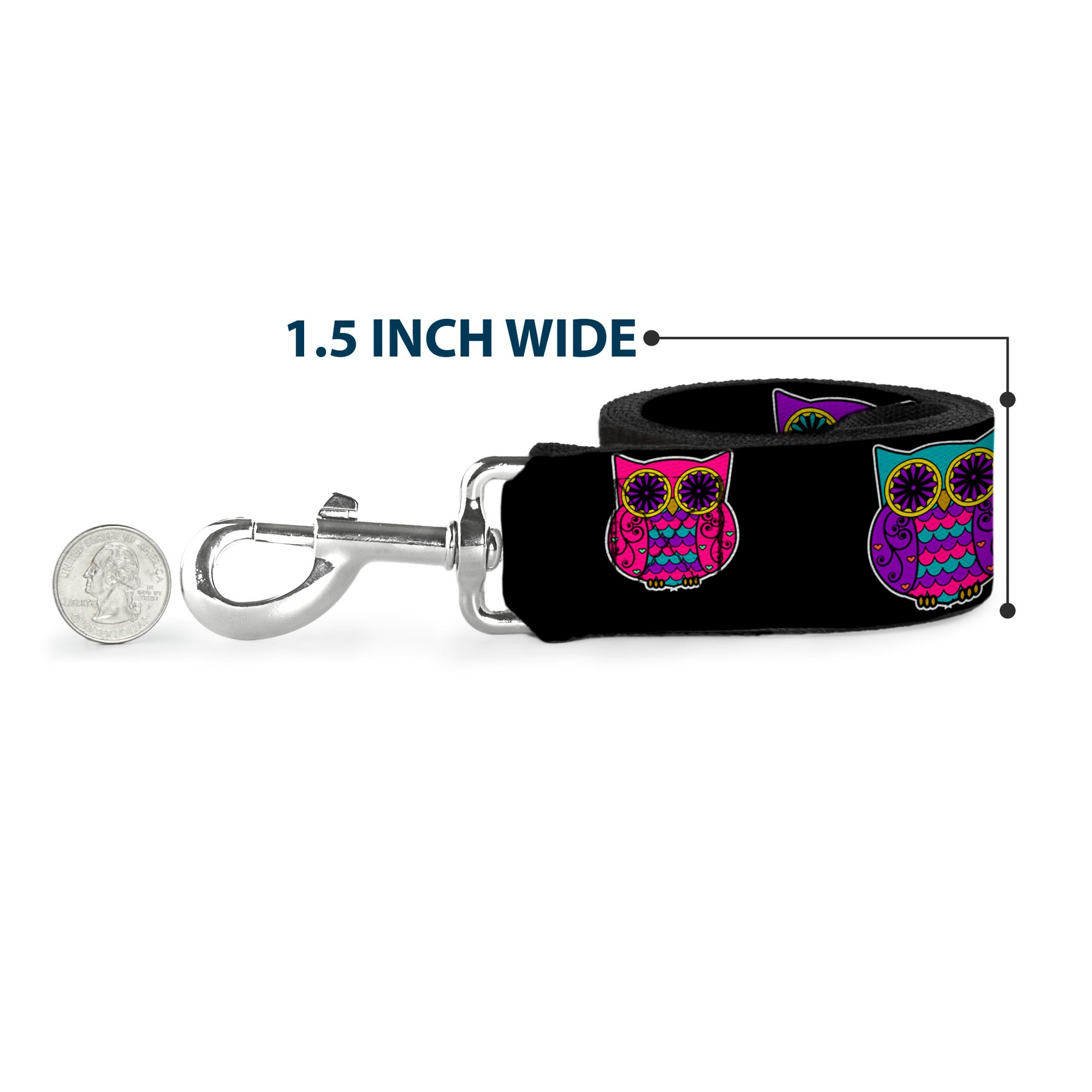 Dog Leash - Owls Black/Fuchsia/Purple/Turquoise Dog Leashes Buckle-Down