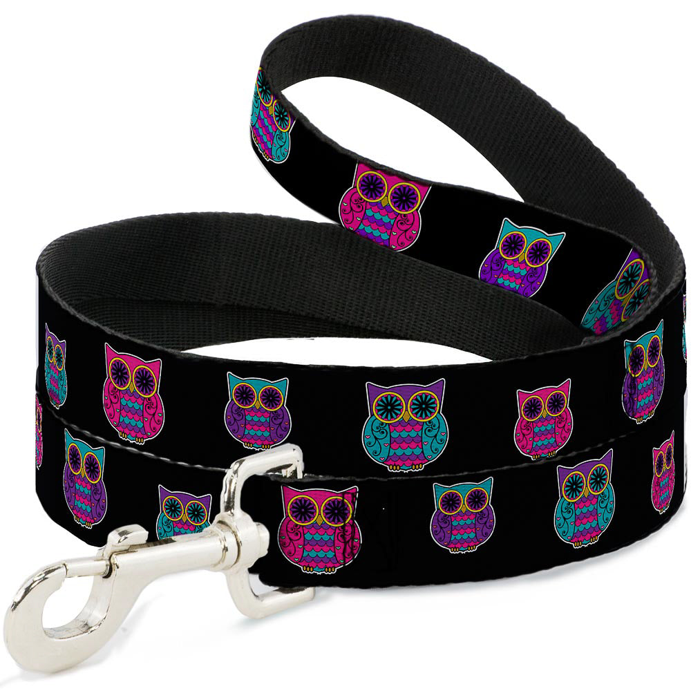 Dog Leash - Owls Black/Fuchsia/Purple/Turquoise Dog Leashes Buckle-Down