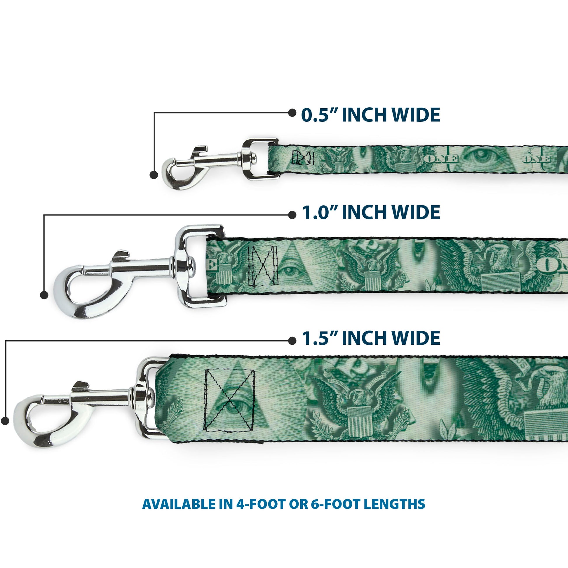 Dog Leash - One Dollar Bill Eye of Providence/Bald Eagle CLOSE-UP Dog Leashes Buckle-Down