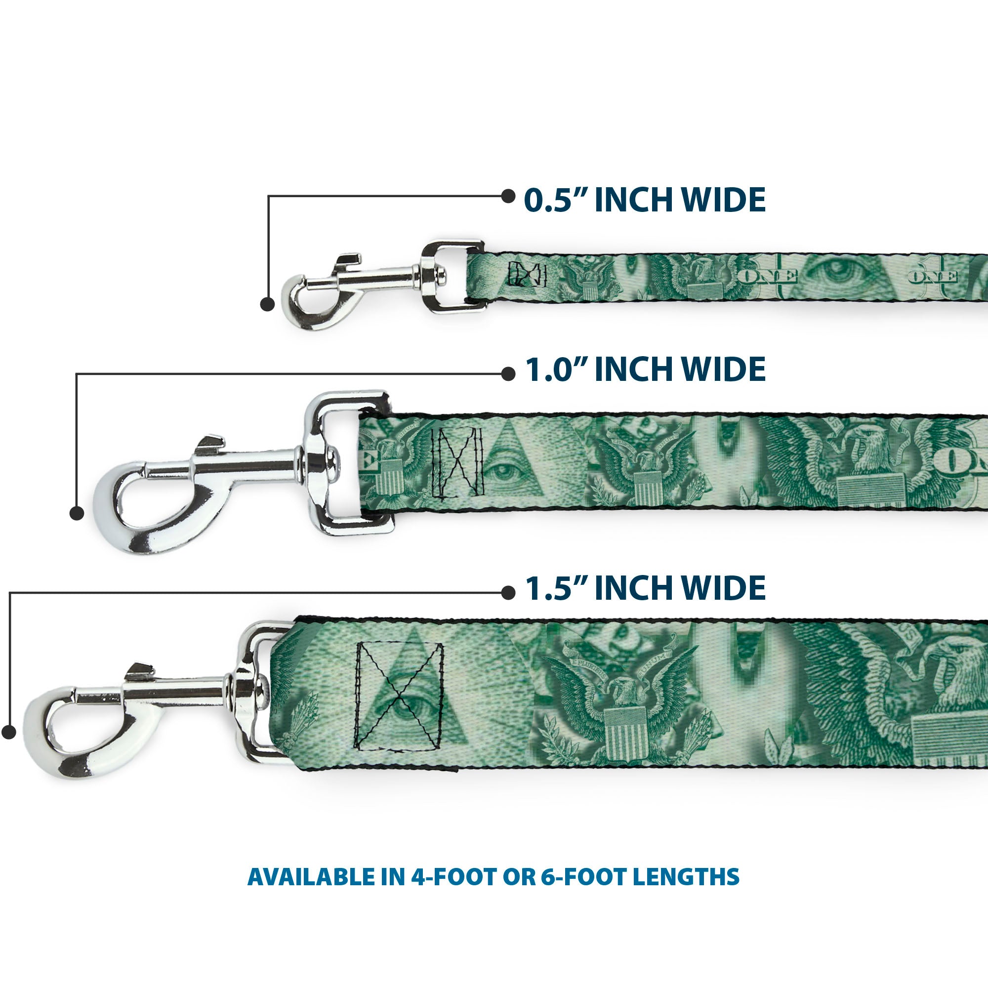 Dog Leash - One Dollar Bill Eye of Providence/Bald Eagle CLOSE-UP Dog Leashes Buckle-Down