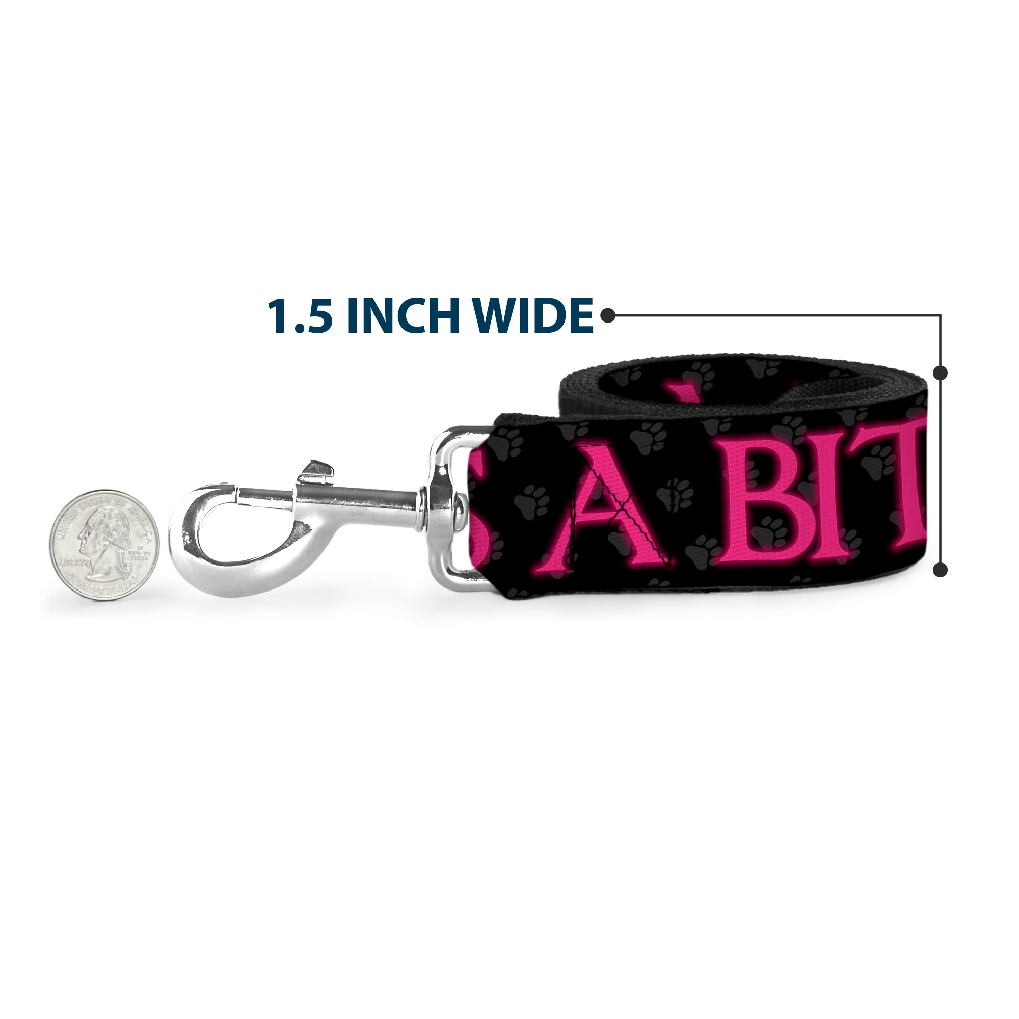 Buckle-Down Dog Leash - ONE OF US IS A BITCH Crown/Paws Black/Gray/Pink Dog Leashes Buckle-Down