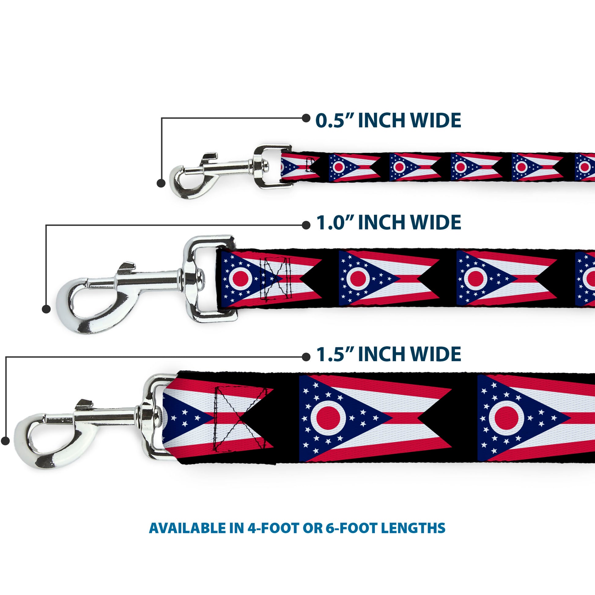 Dog Leash - Ohio Flag Repeat Black Dog Leashes Buckle-Down