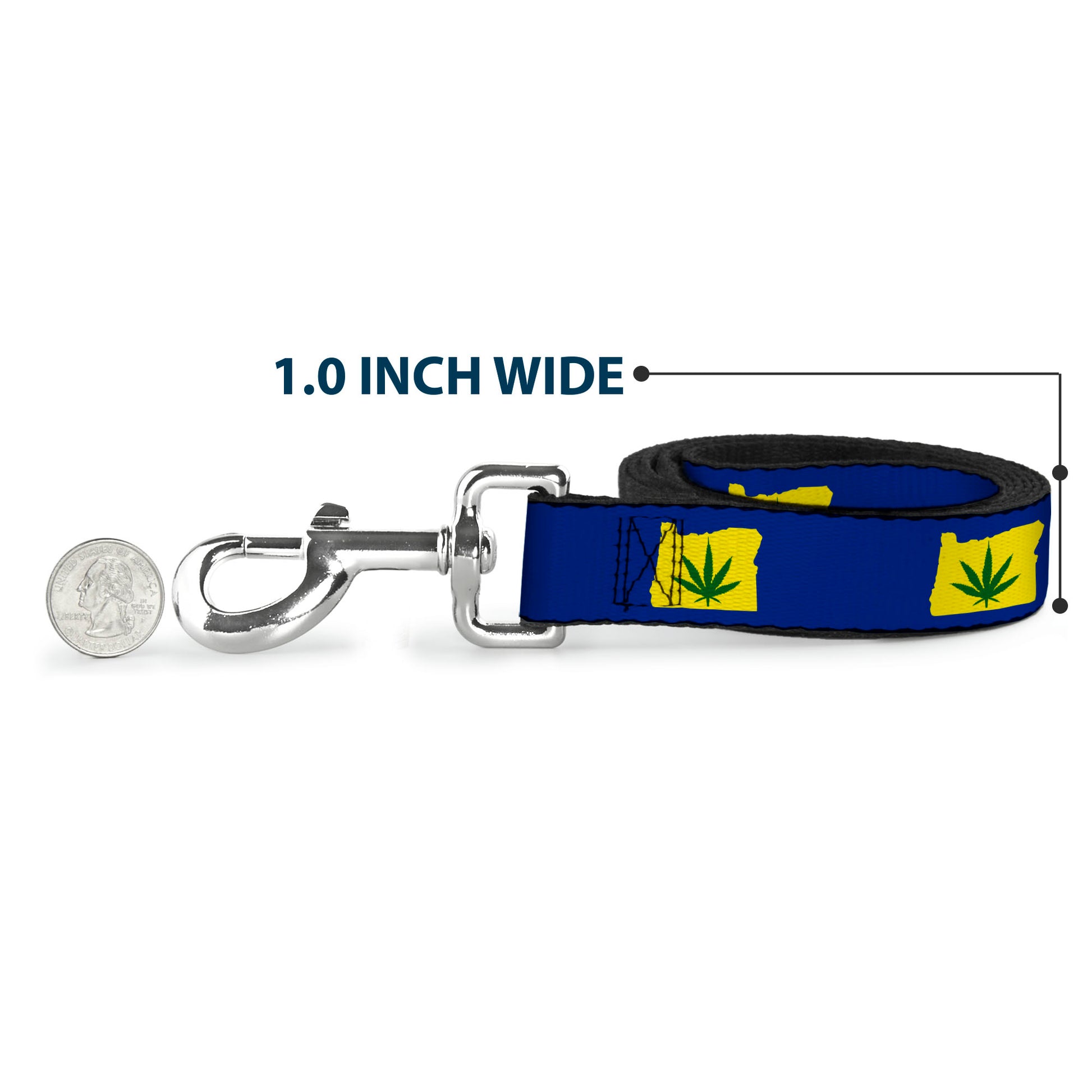 Buckle-Down Dog Leash - Oregon State Silhouette/Marijuana Leaf Blue/Yellow/Green Dog Leashes Buckle-Down