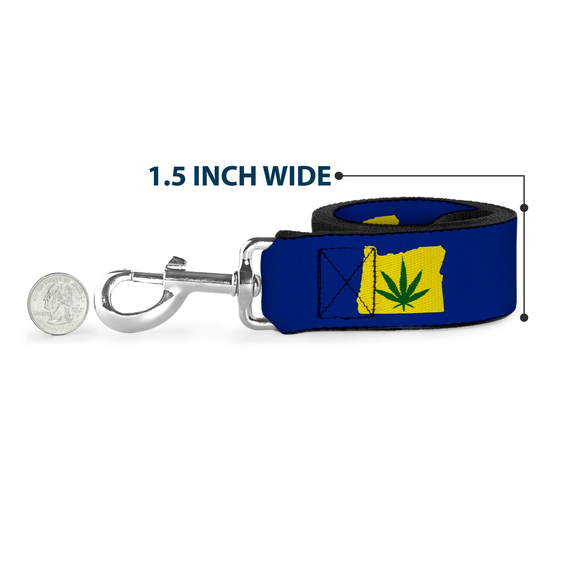 Buckle-Down Dog Leash - Oregon State Silhouette/Marijuana Leaf Blue/Yellow/Green Dog Leashes Buckle-Down