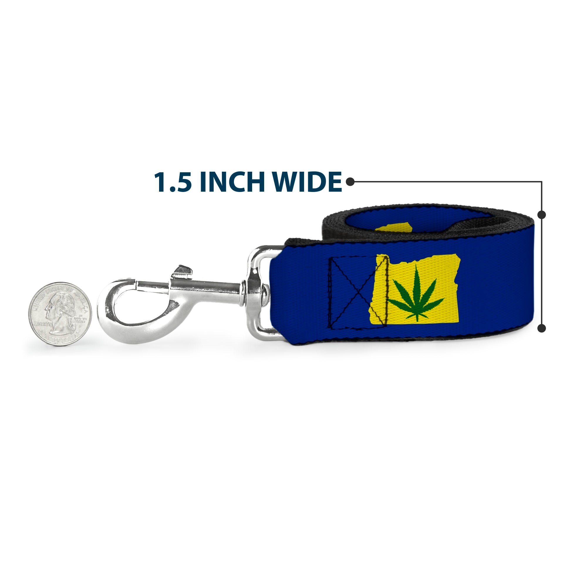 Buckle-Down Dog Leash - Oregon State Silhouette/Marijuana Leaf Blue/Yellow/Green Dog Leashes Buckle-Down