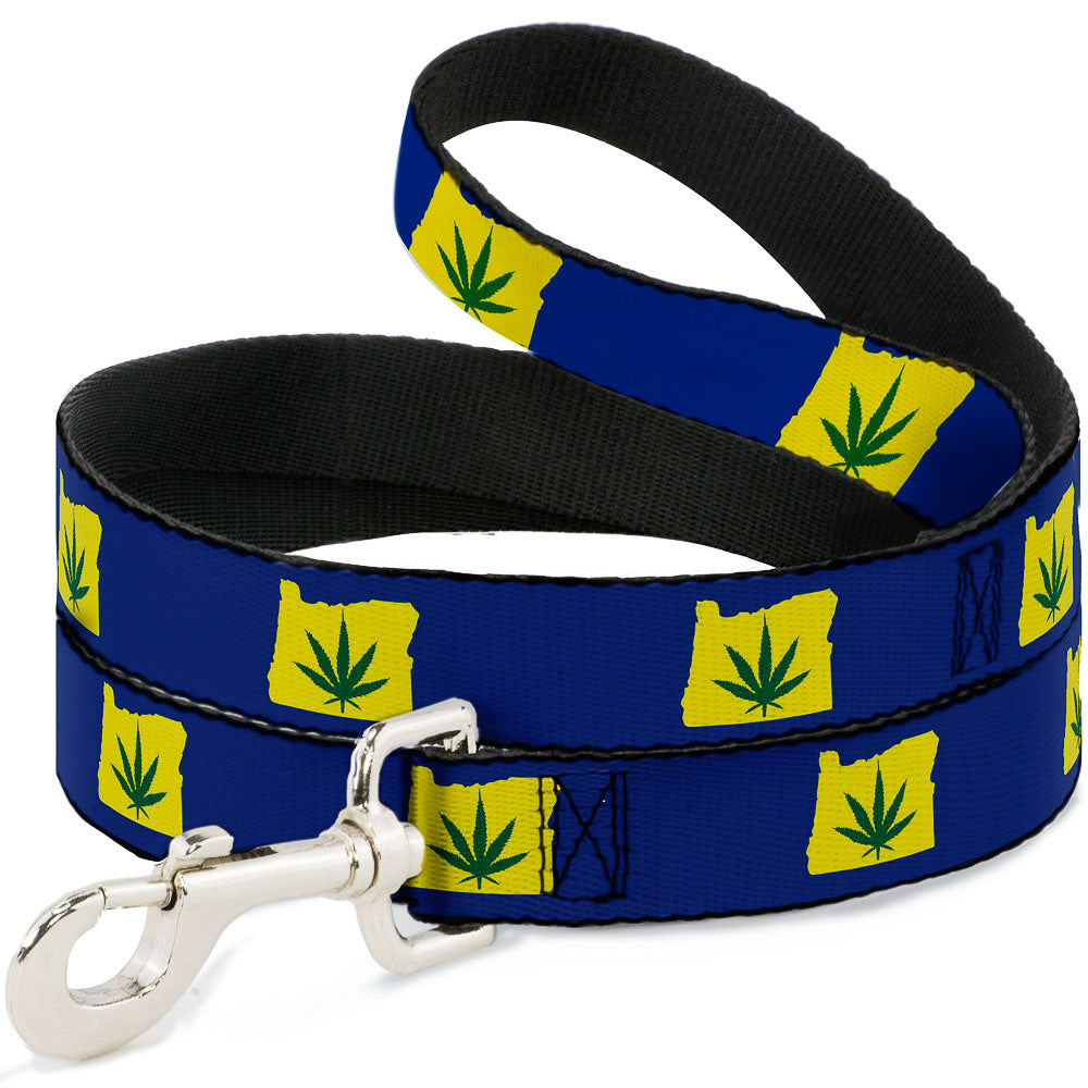 Buckle-Down Dog Leash - Oregon State Silhouette/Marijuana Leaf Blue/Yellow/Green Dog Leashes Buckle-Down