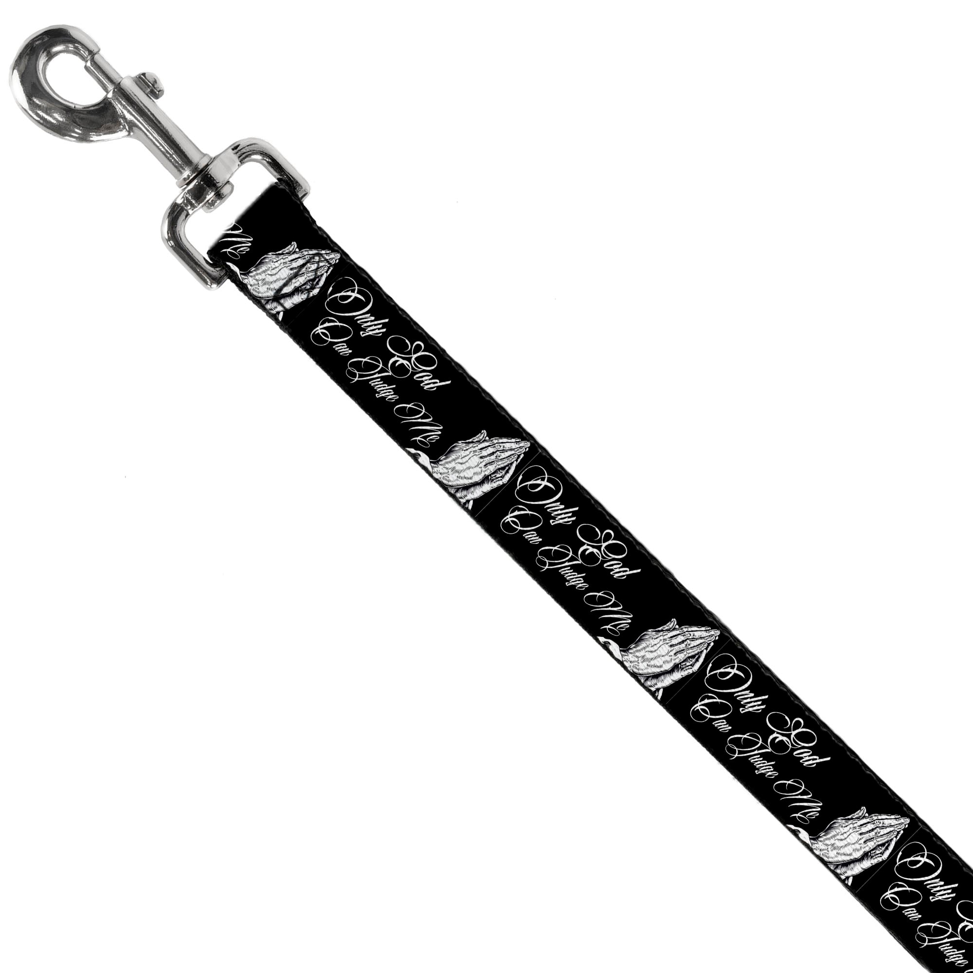 Dog Leash - ONLY GOD CAN JUDGE ME Script/Praying Hands Black/White Dog Leashes Buckle-Down